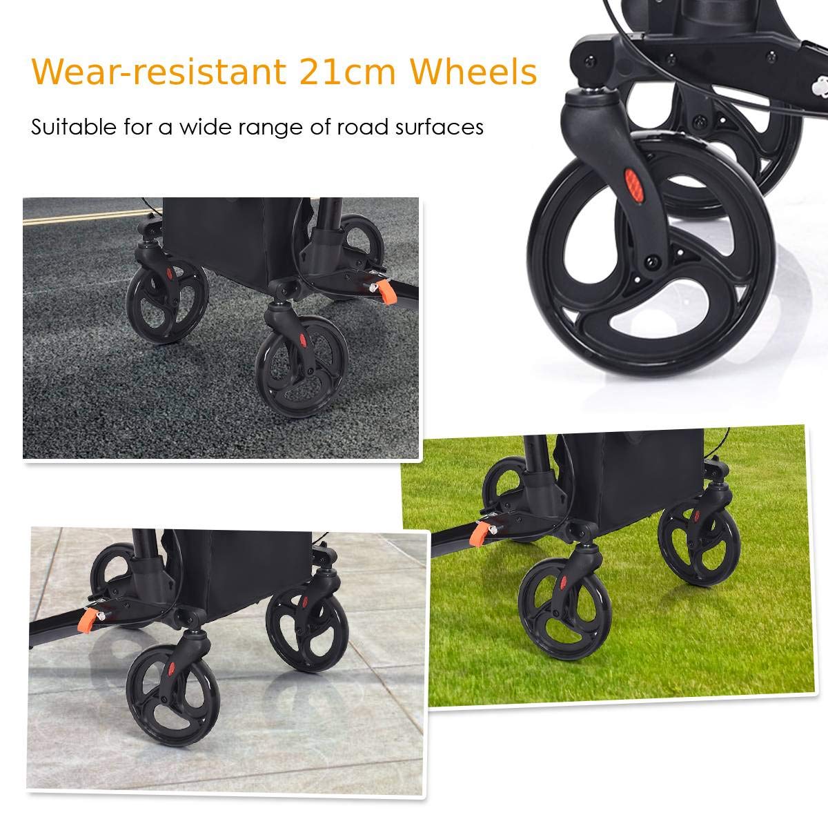 GYMAX Folding Rollator Walker with Seat, Dual Brakes, Detachable Storage Bag, Cane Holder
