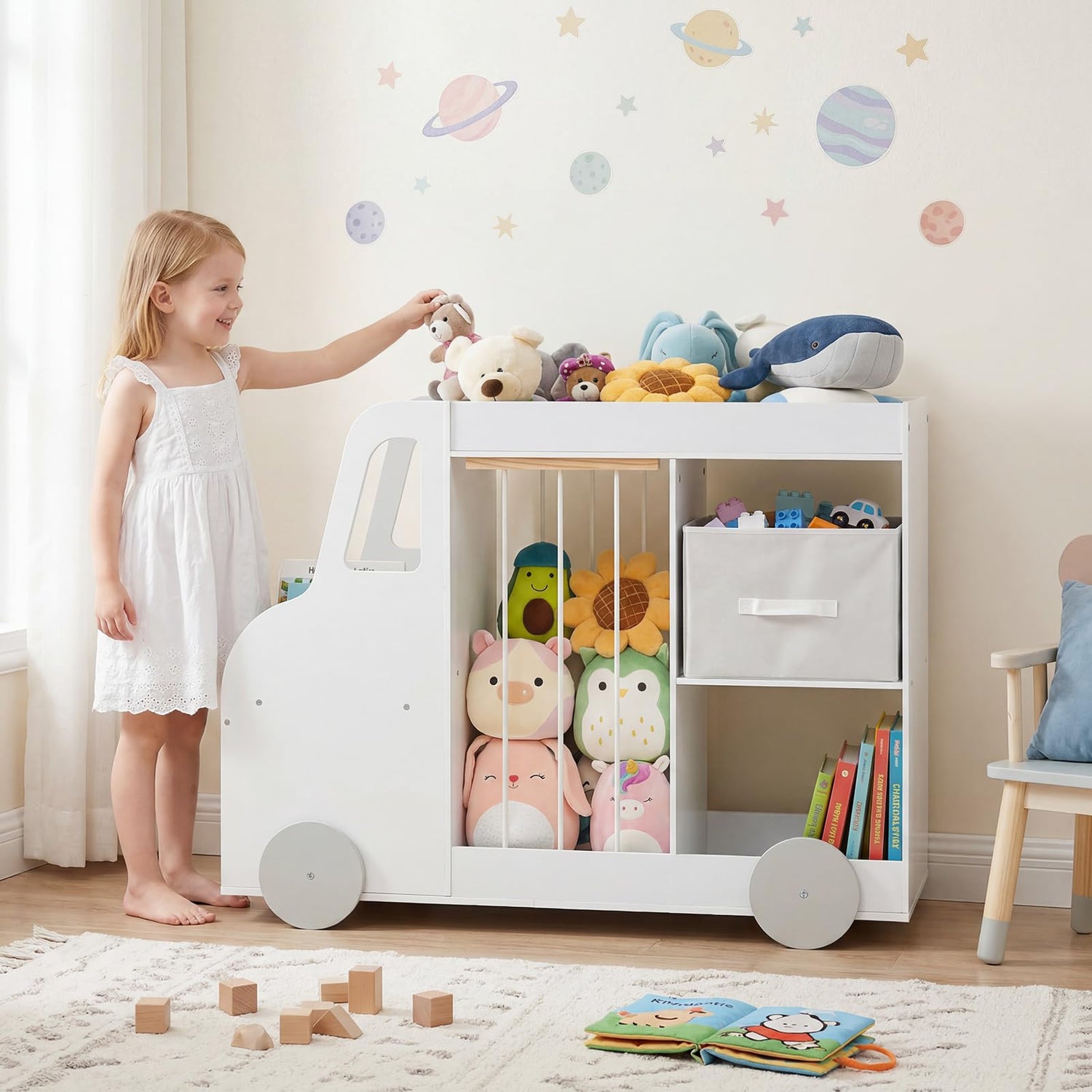Toy Storage Organizer, Kids Bookshelf with Stuffed Animal Storage