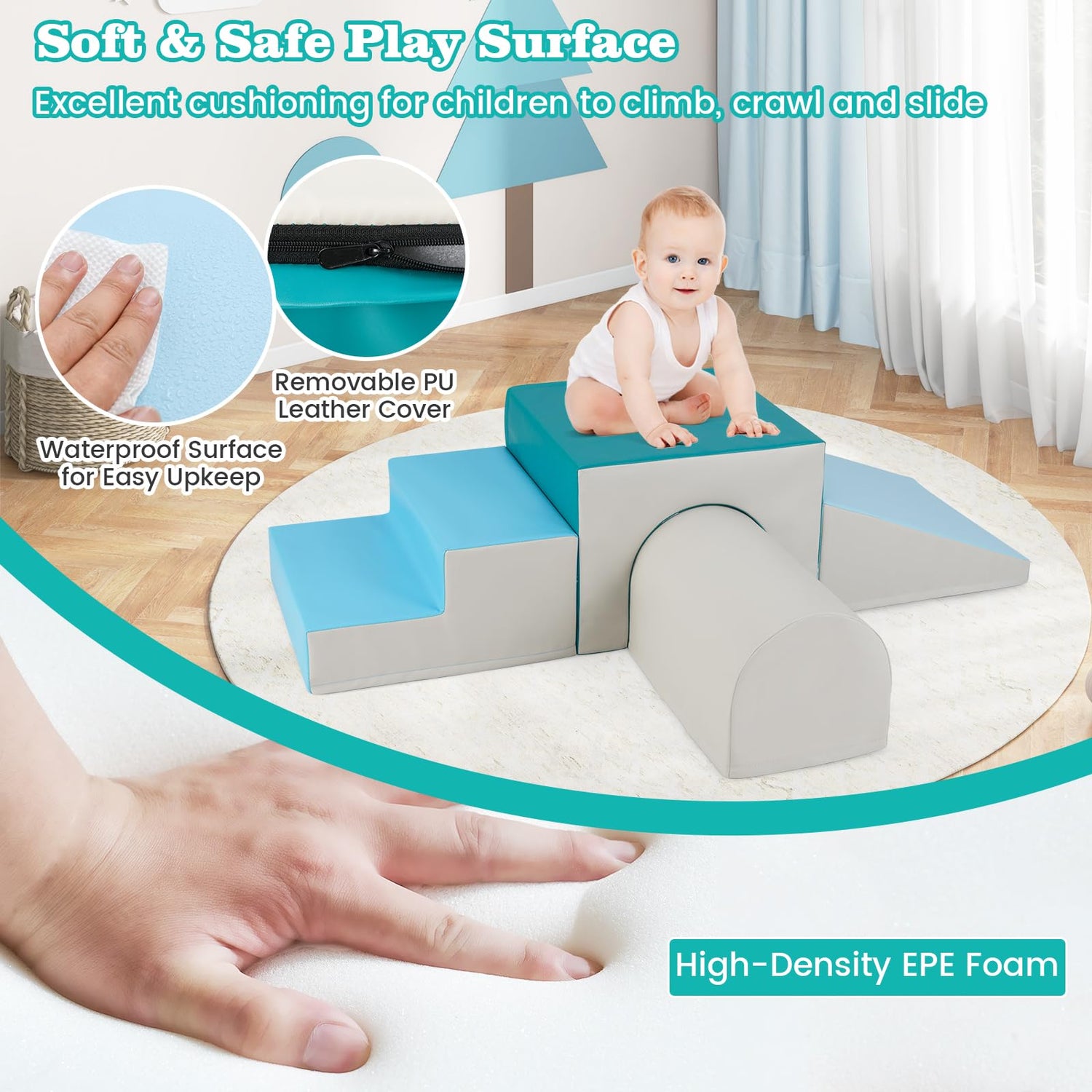 GYMAX Soft Play Equipment for Toddlers, 4 Pieces Kids Activity Set