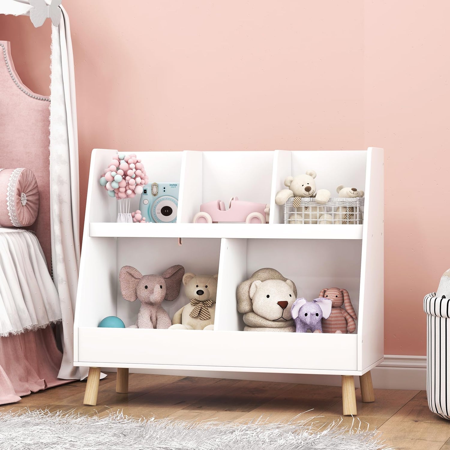 GYMAX Kids Storage Organizer, Wooden Children Bookcase and Toy Storage