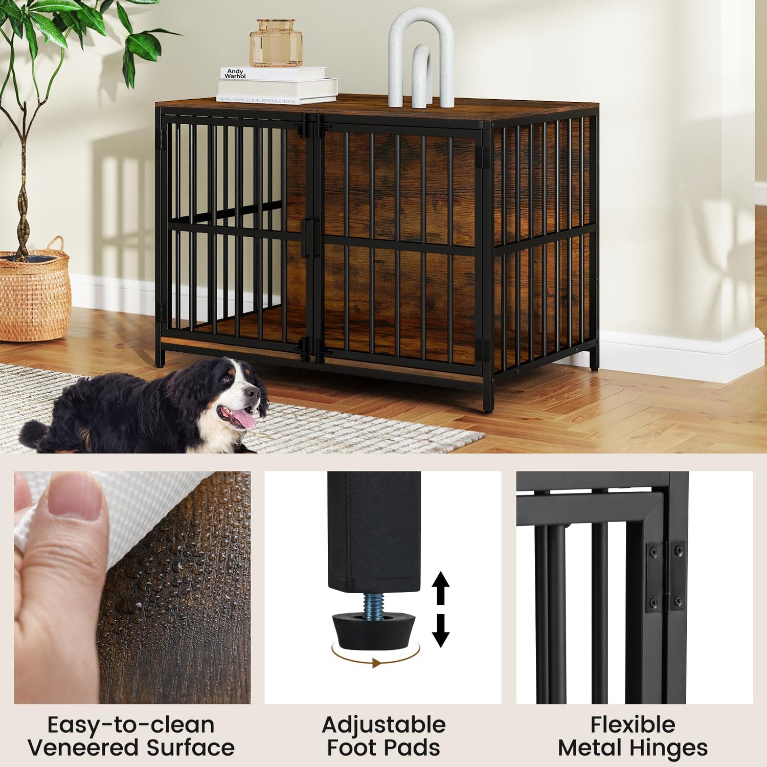 GYMAX Heavy Duty Dog Kennel with Dual Lockable Double Doors