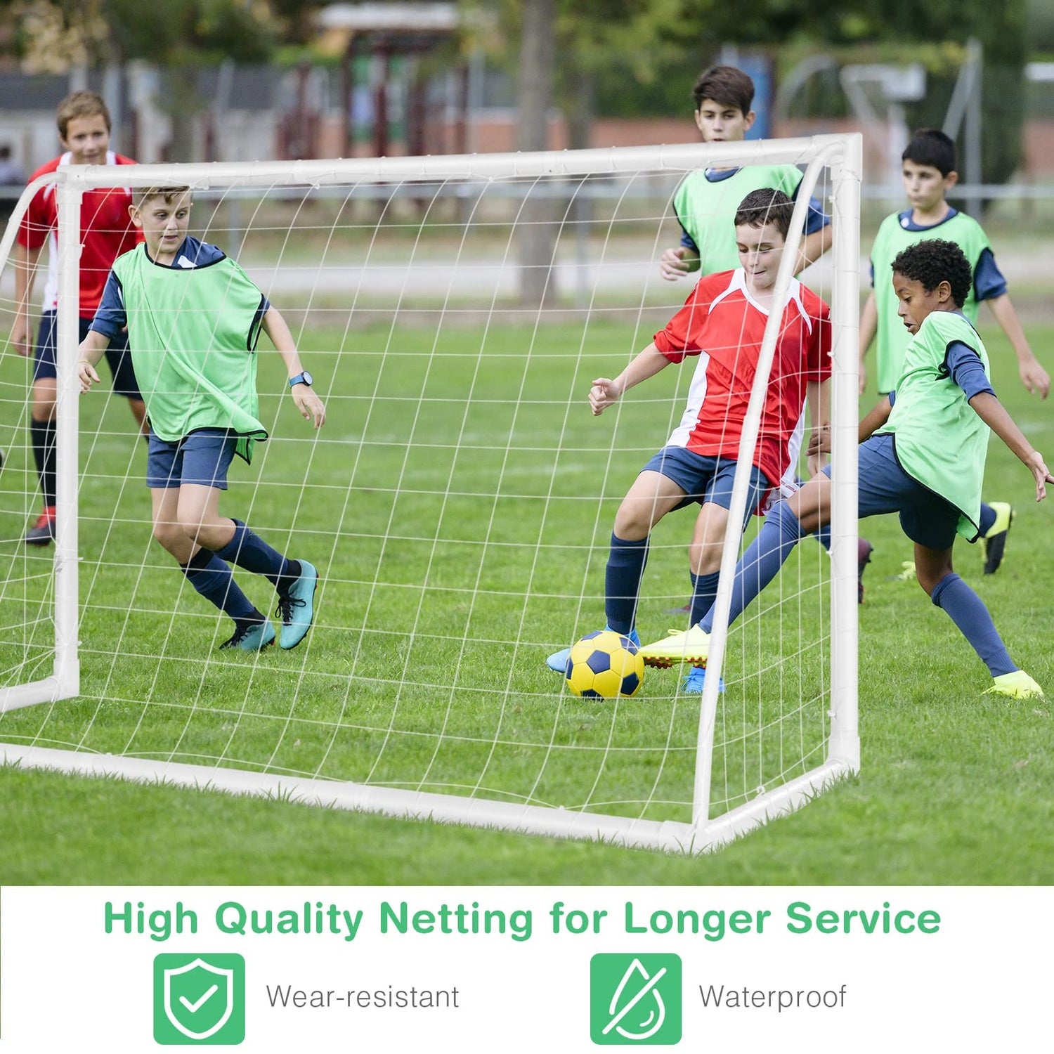 GYMAX Kids Football Goal, 6ft x 4ft UPVC Soccer Goal with Thickened Post & Strengthened Corners (183 x 82 x 120)