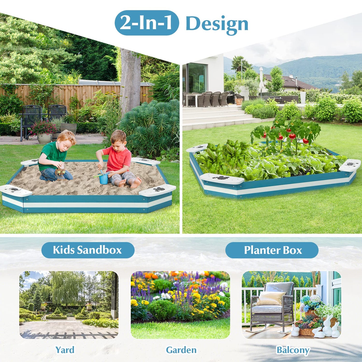 GYMAX Wooden Kids Sandbox