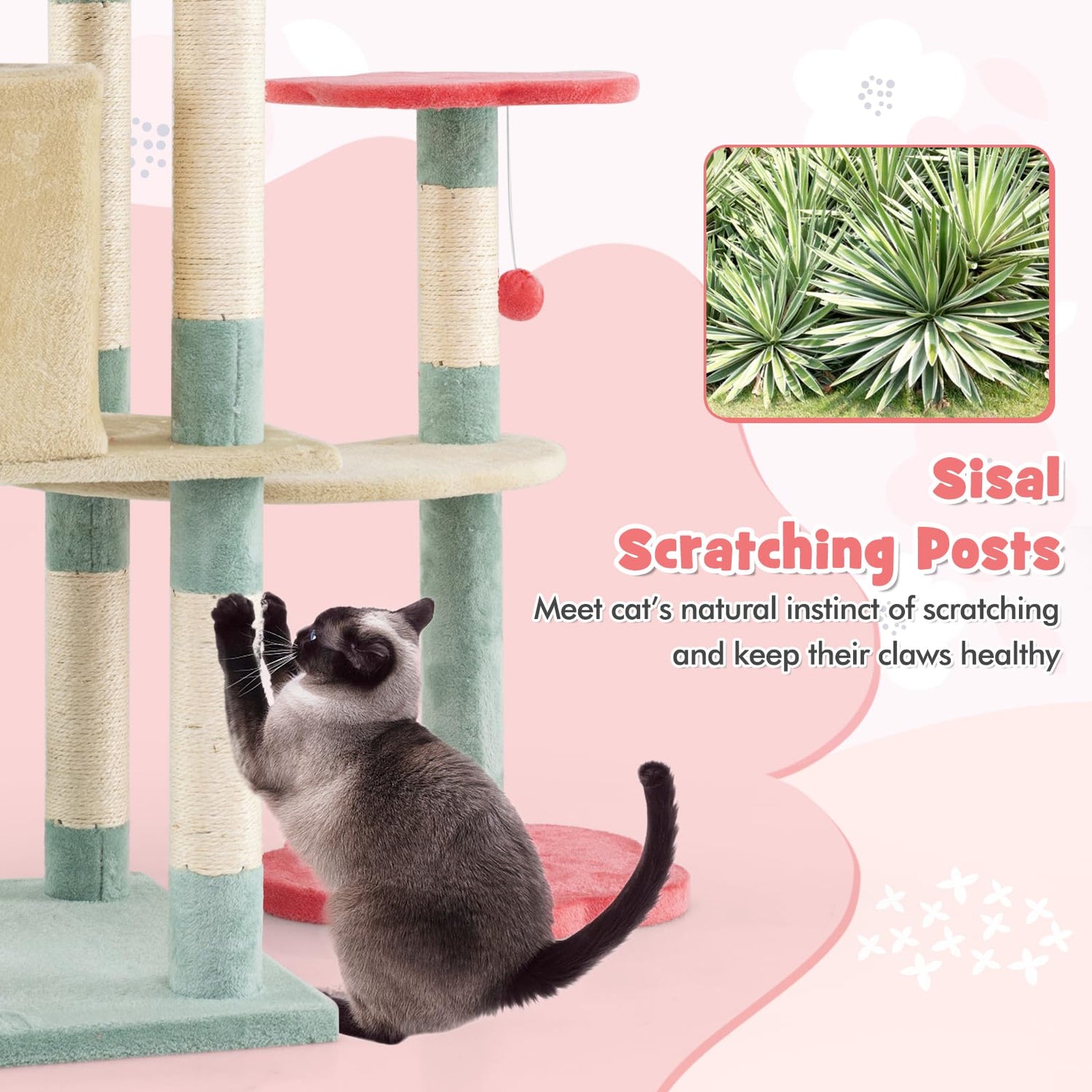 GYMAX Cat Tree, Multi-Level Cat Tower with Sisal Scratching Posts(155cm Tall)
