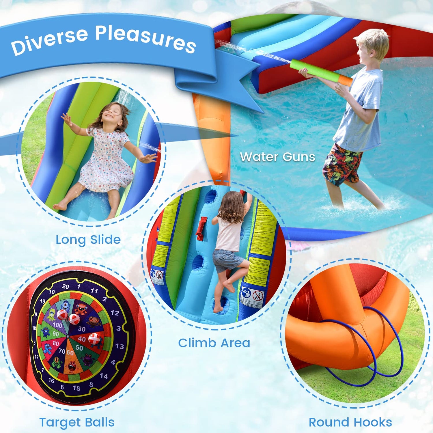 GYMAX 6 in 1 Kids Bouncy House with Slide