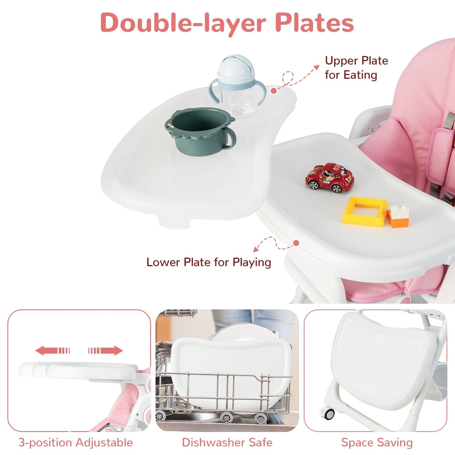 GYMAX Baby High Chair, Folding Infant Highchair with Removable Double Tray