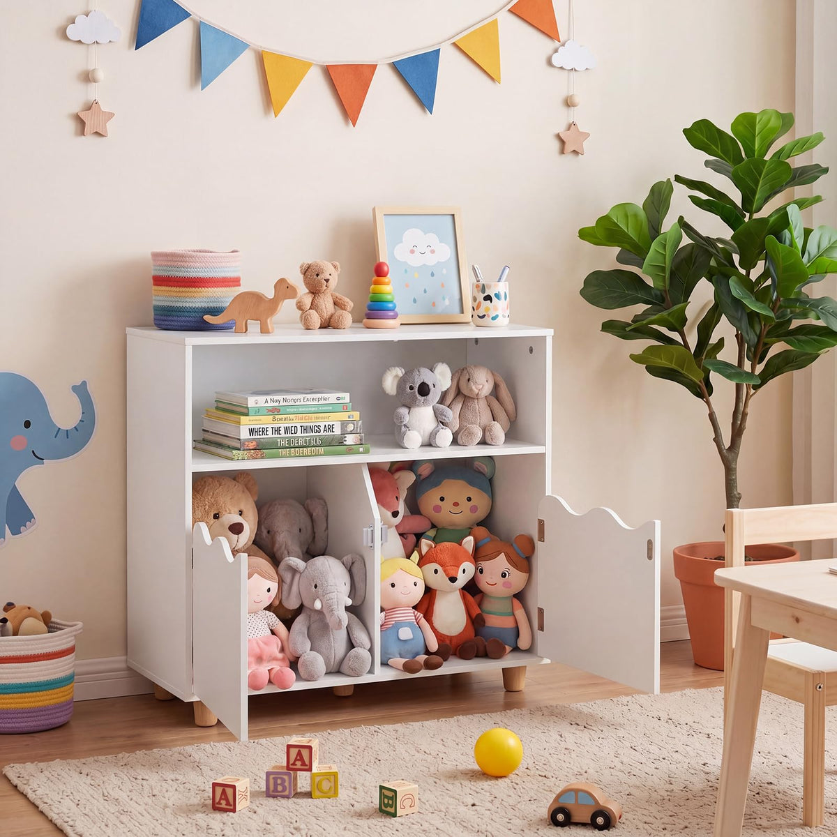 Toy Storage Organizer, Kids Bookshelf with 2-Door Cabinet
