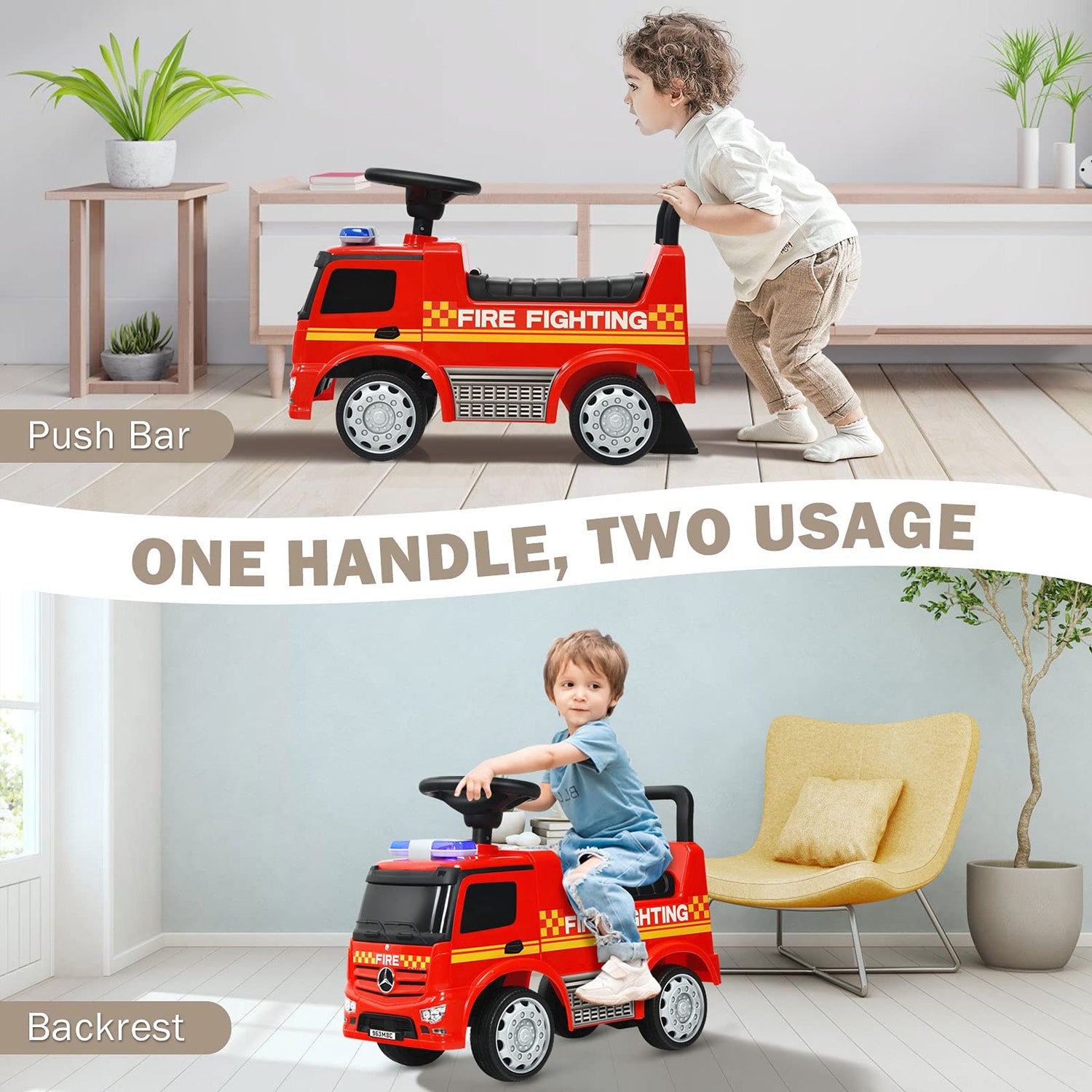 GYMAX Toddlers Ride On Car, Licensed Mercedes Benz Toddlers Push Along Car with Under Seat Storage