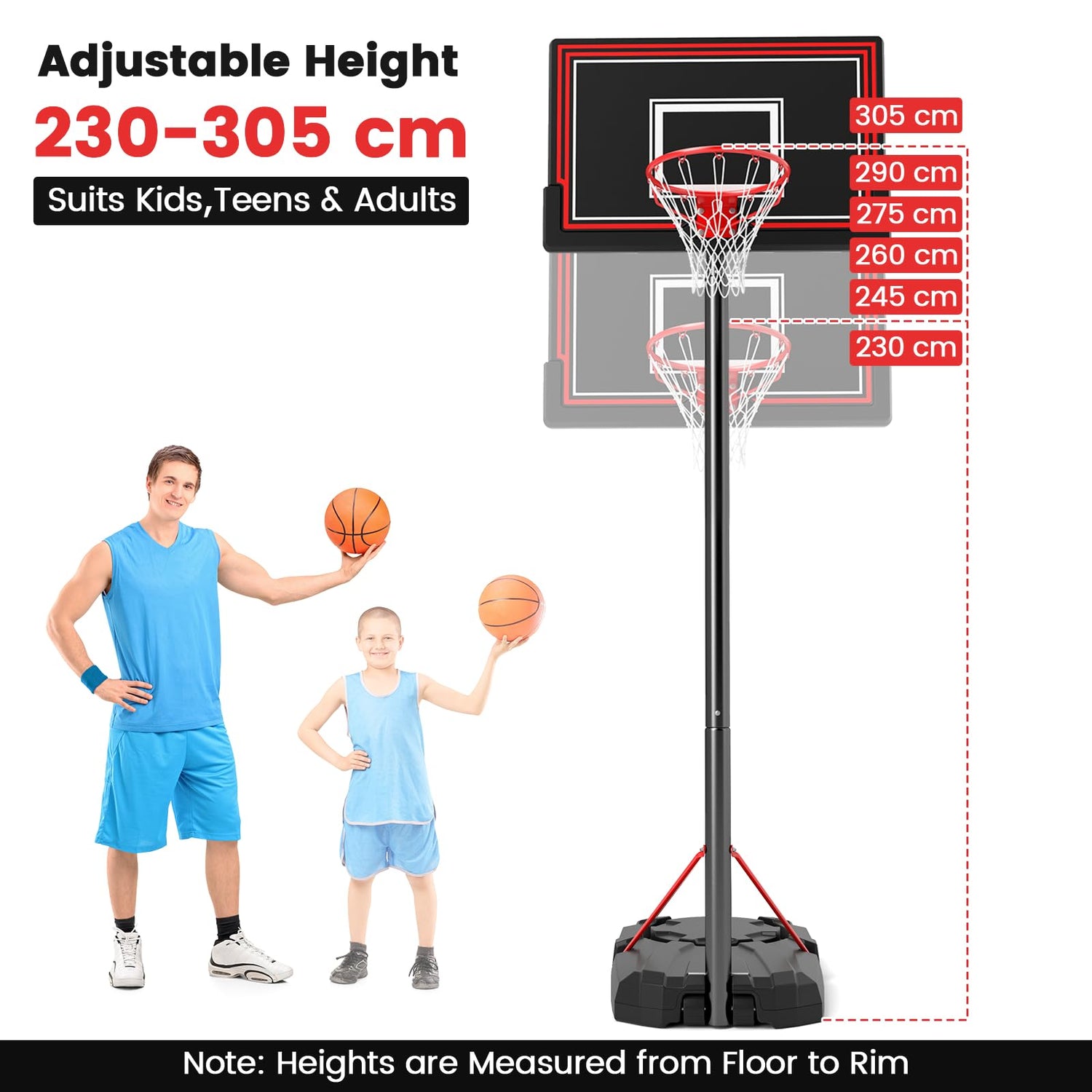 GYMAX 7.5-10FT Height Adjustable Basketball Hoop Outdoor