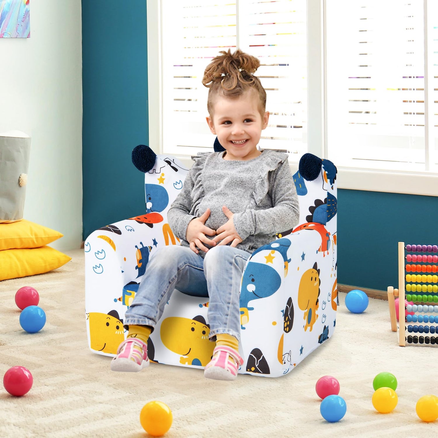 GYMAX Kids Sofa Chair, Upholstered Toddler Armchair with Padded Pillow and Washable Velvet Cover