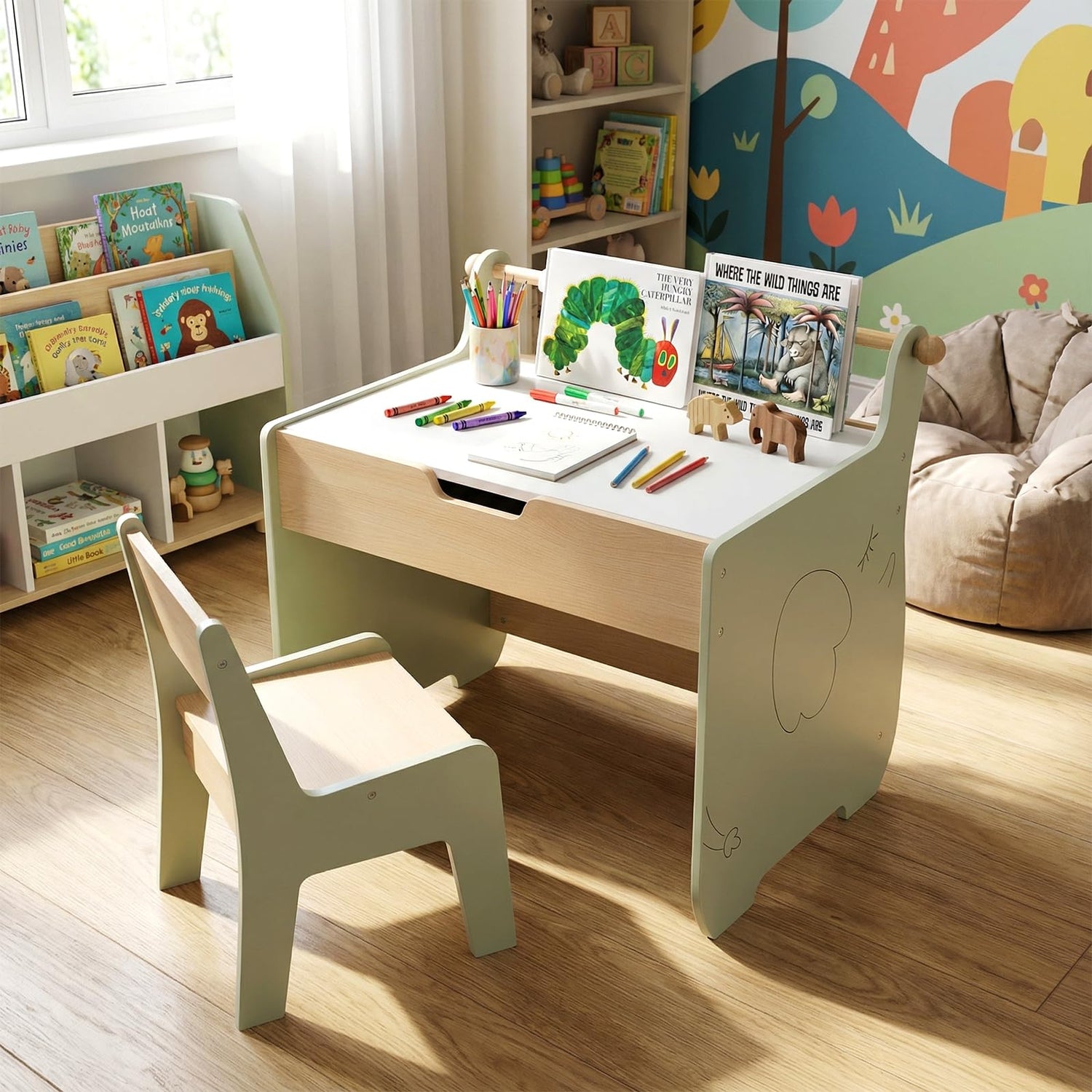 GYMAX Kids Table and Chair Set, Children Activity Desk with Detachable Tabletop