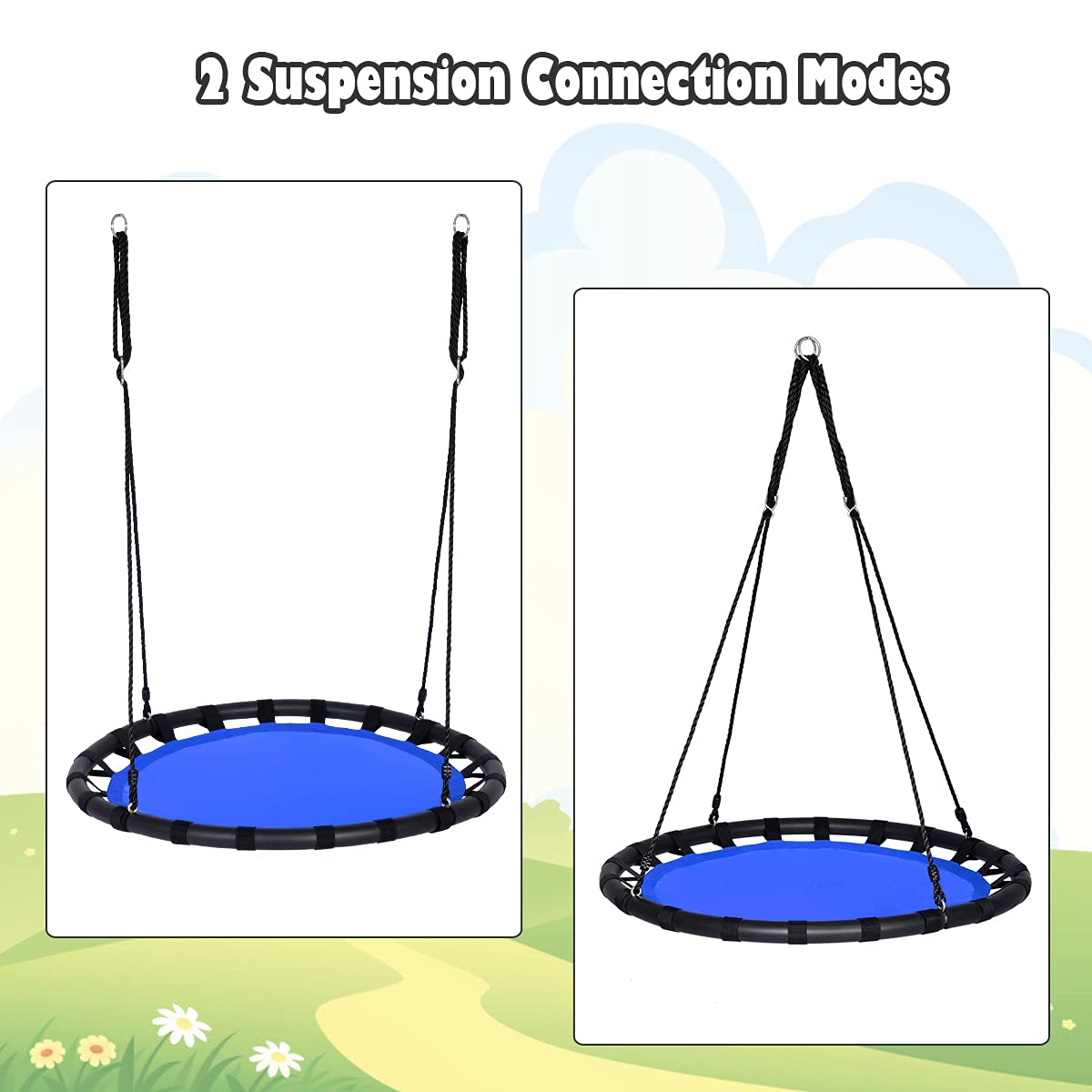 GYMAX Round Tree Swings with Height Adjustable Hanging Ropes