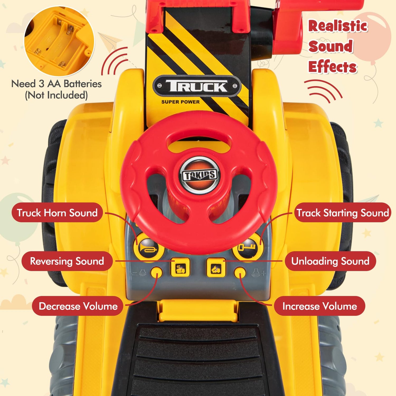 GYMAX Kids Ride on Bulldozer, Children Toy Excavator with Horn, Helmet, 3 Toy Stones and Underneath Storage