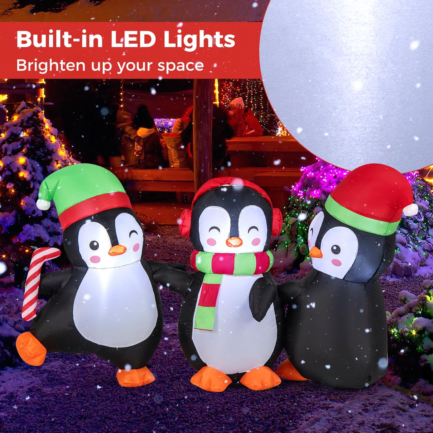 170 cm LED Lighted Xmas Inflatable Penguin Family Hand in Hand