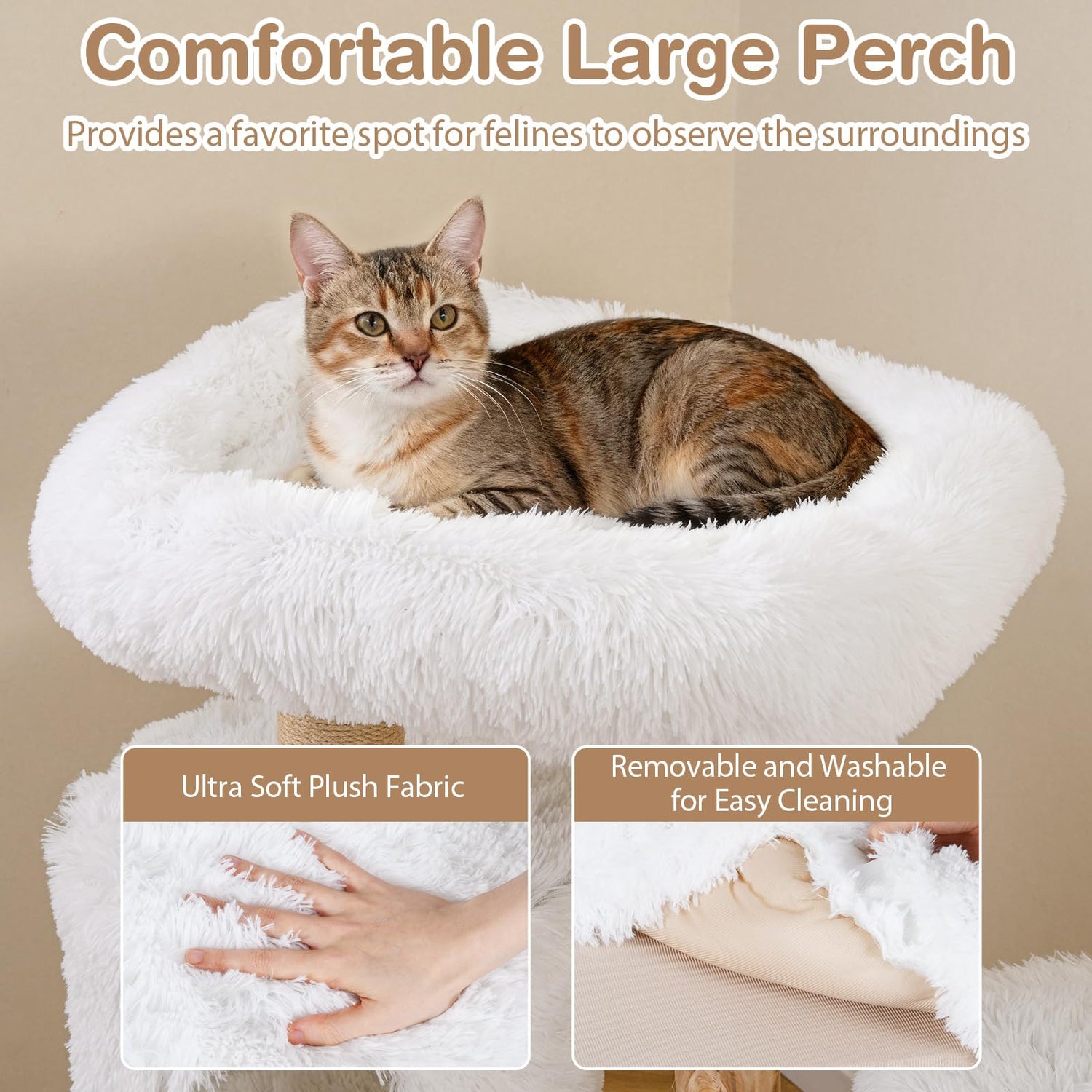 Wooden Cat Tree, Multi-Layer Cats Tower with Jute Scratching Posts & Top Perch