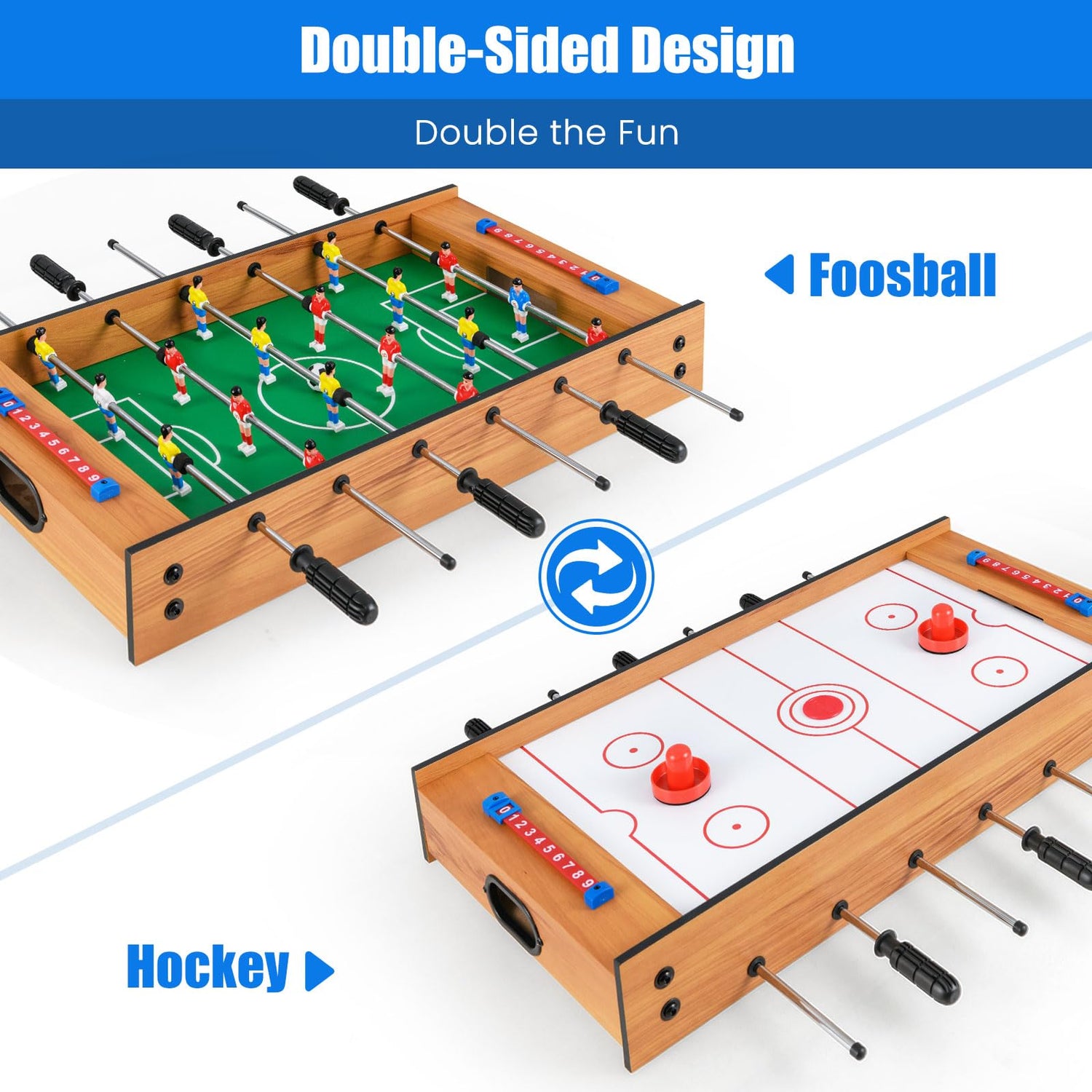 2 In 1 Multi Game Table Compact Tabletop Foosball Table and Hockey Game