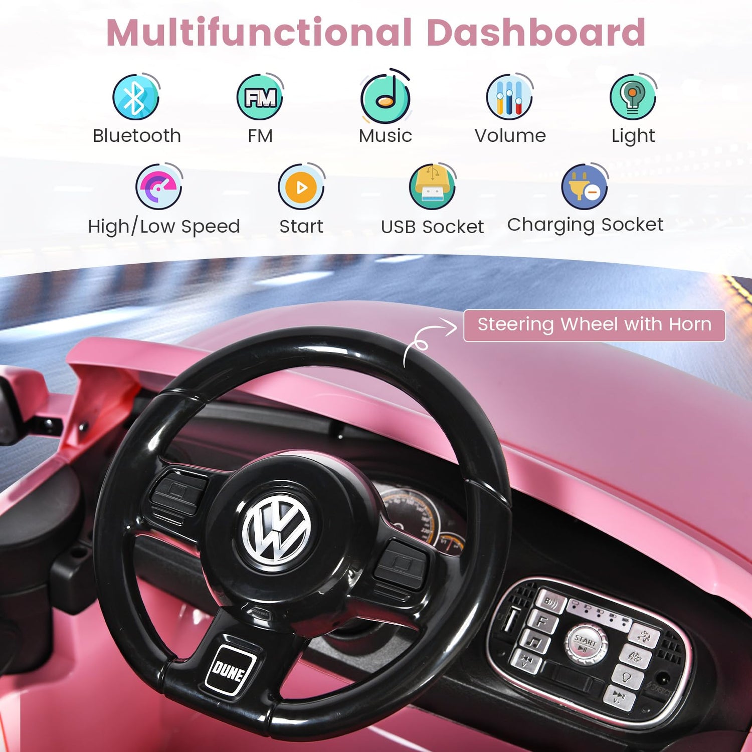 GYMAX Kids Ride on Car, 12V Licensed Volkswagen Beetle Battery Powered Car with Remote Control