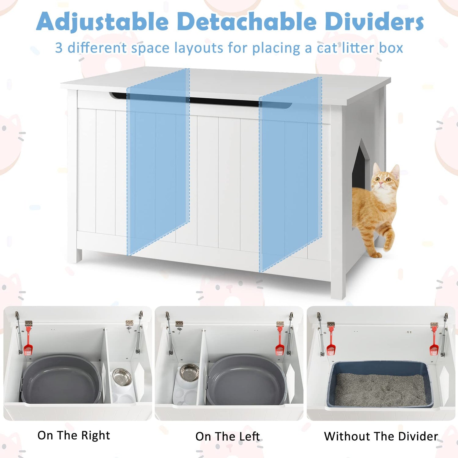 GYMAX Wooden Cat Litter Box Enclosure, Cat House Hidden Washroom Toilet with Top Opening