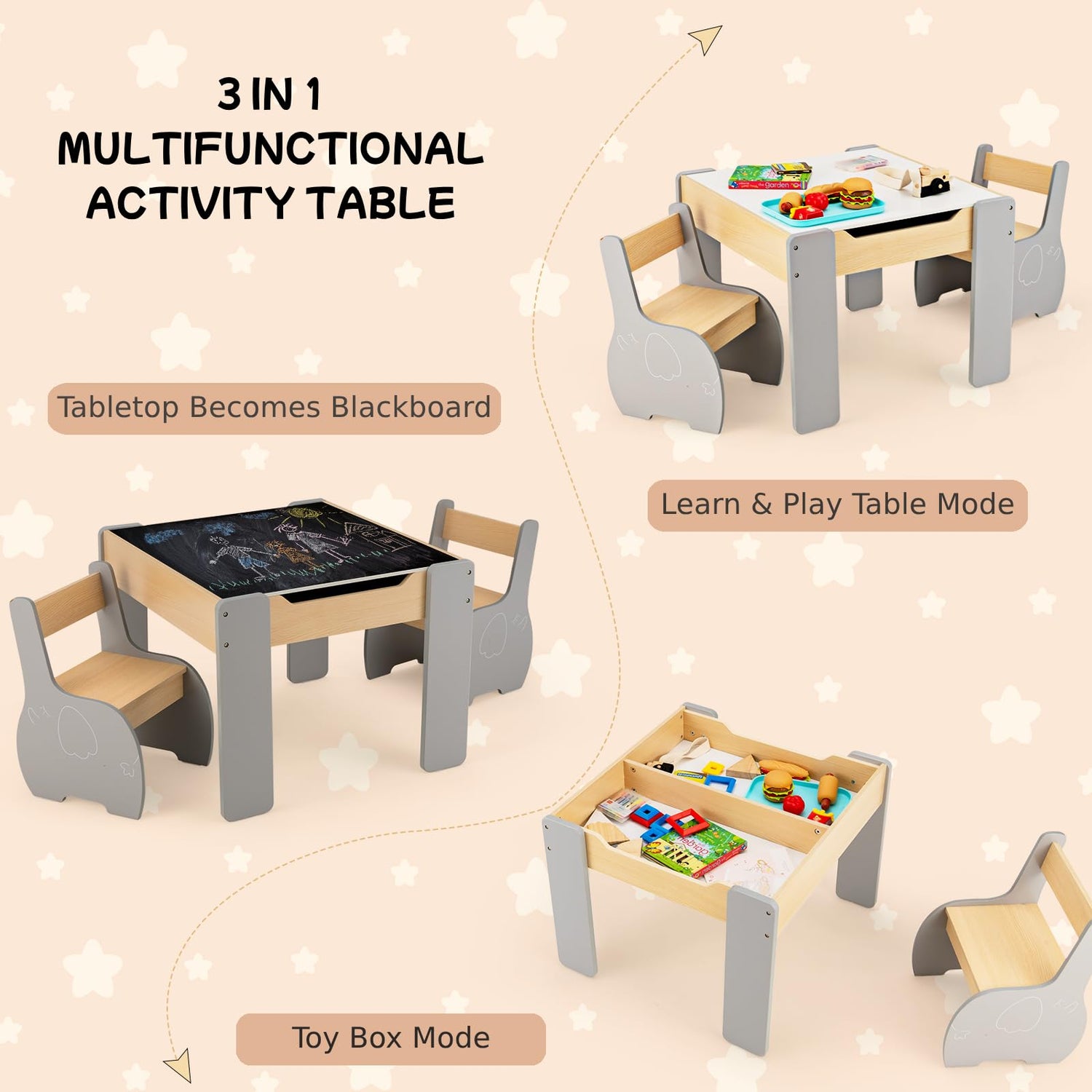 GYMAX Kids Table and Chair Set, Children Activity Desk with 2 Chairs