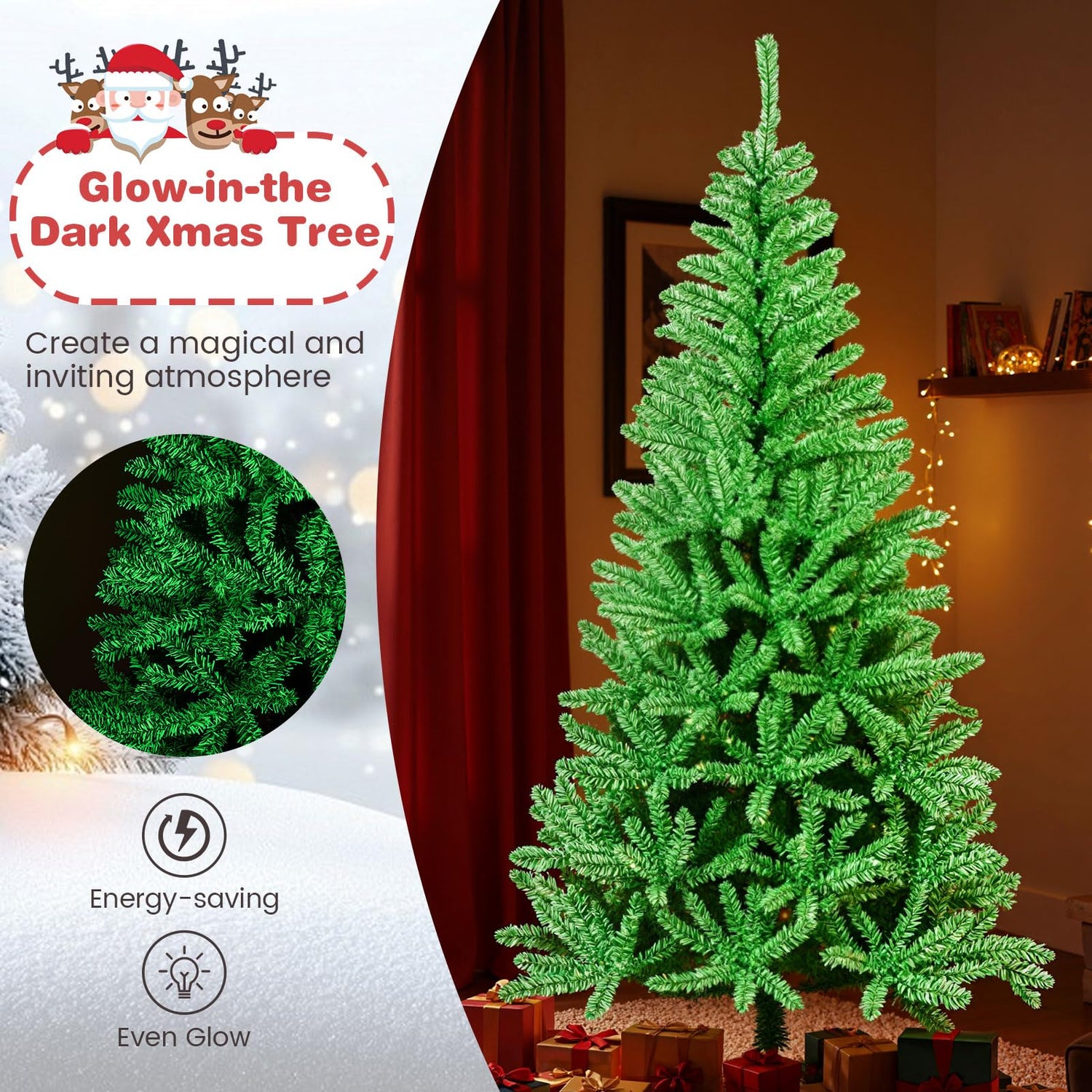 FT Pre-lit Christmas Tree, Artificial Xmas Trees with Branch Tips and LED Lights