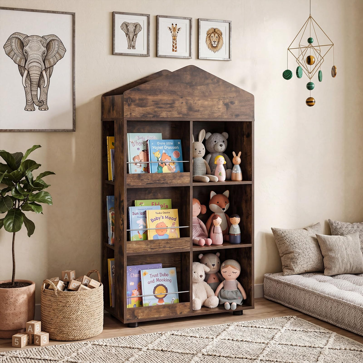 Kids Bookshelf, Wooden Children Bookcase Toy Organizer