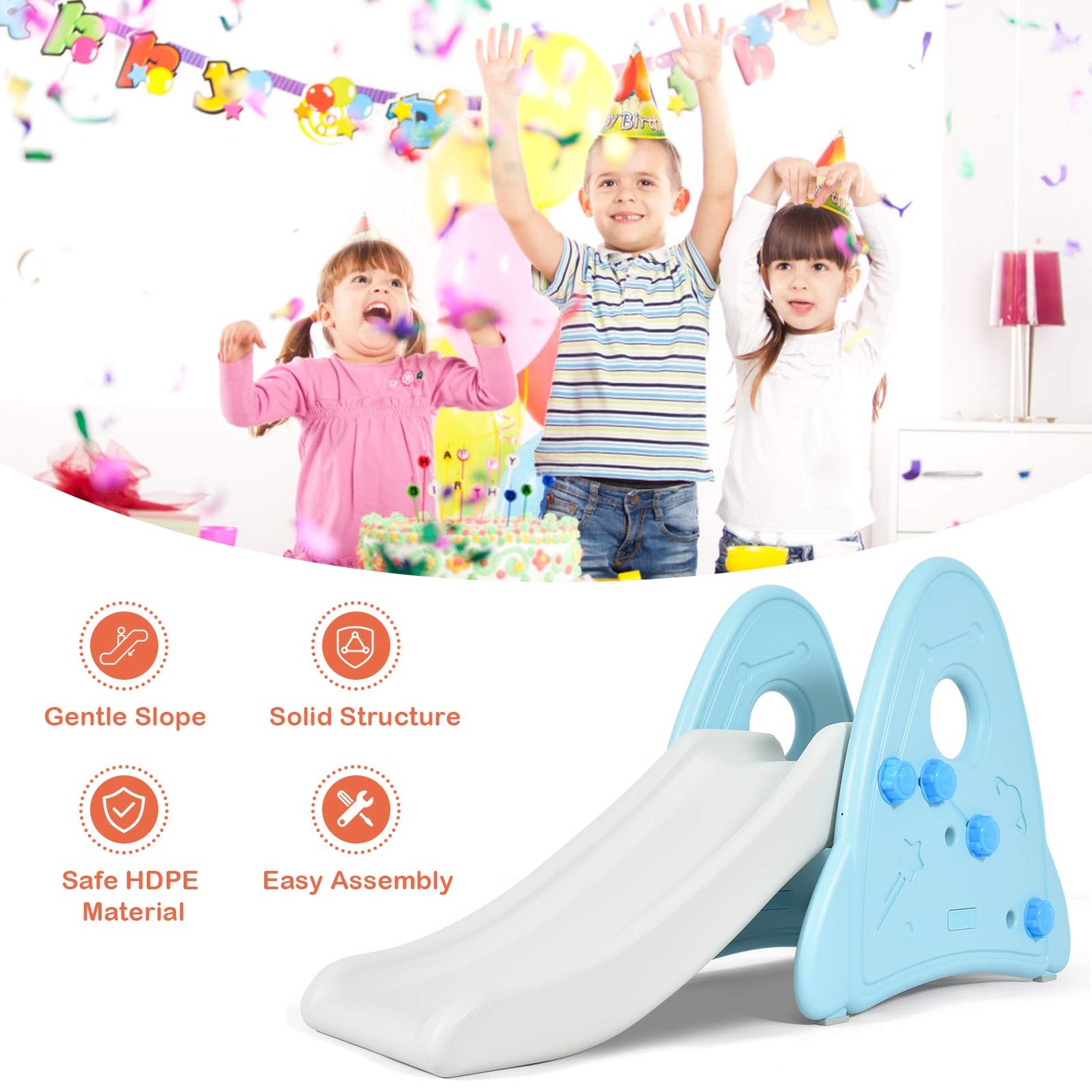 GYMAX Kids Freestanding Slide, Toddler Detachable First Slides, Climbing Playground Activity Toys for Indoor & Outdoor (Blue)
