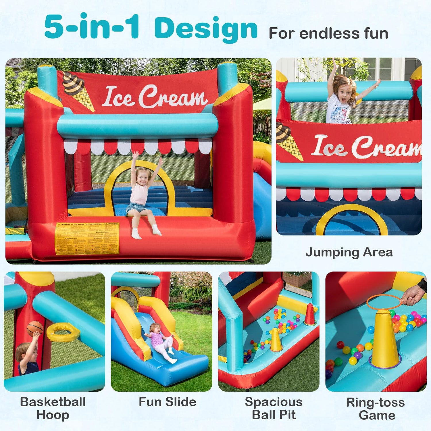 GYMAX 5 in 1 Kids Bouncy Castle