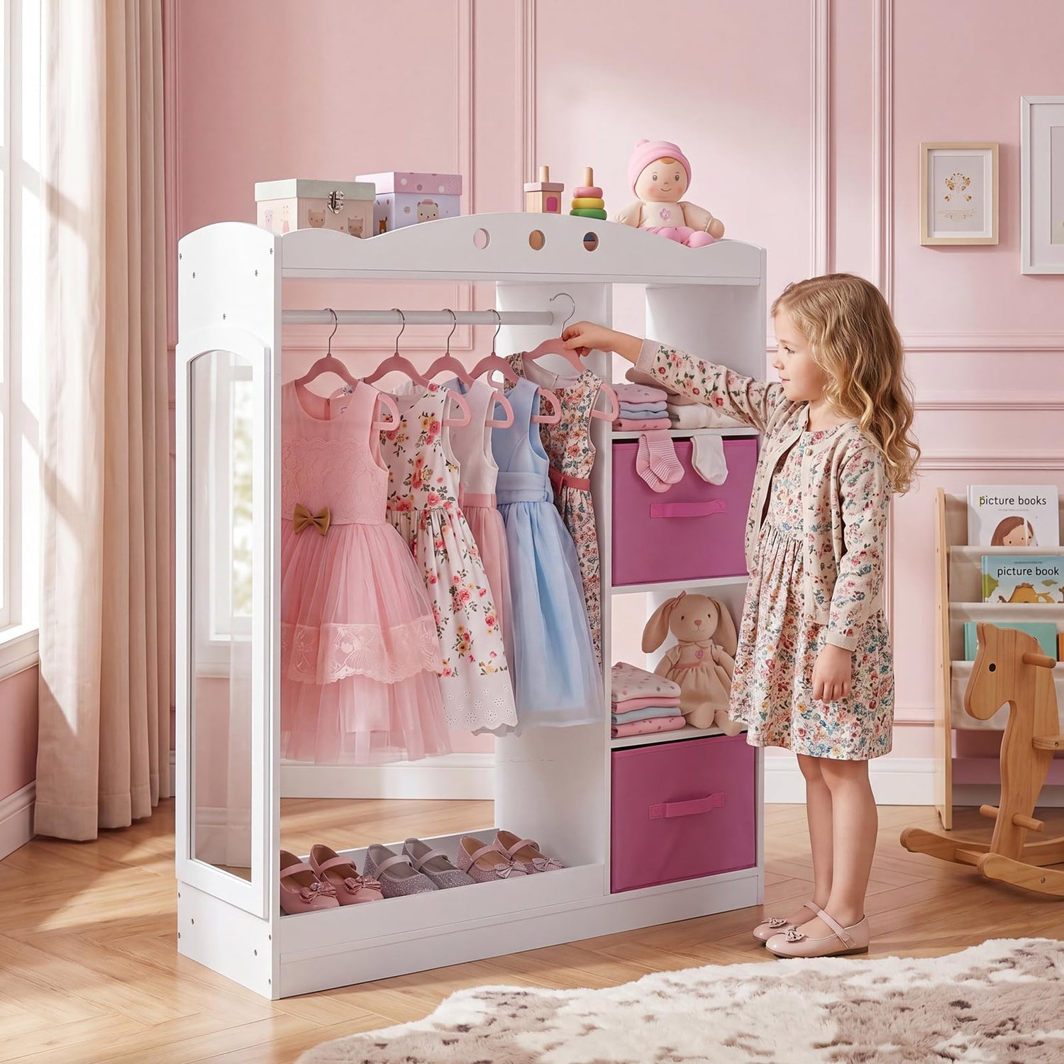 Closet Armoire Dresser Organizer with Full-Length Mirror