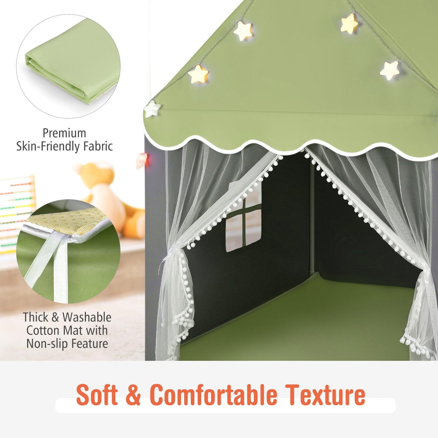 GYMAX Kids Tent, Fairy Play Castle with Washable Mat