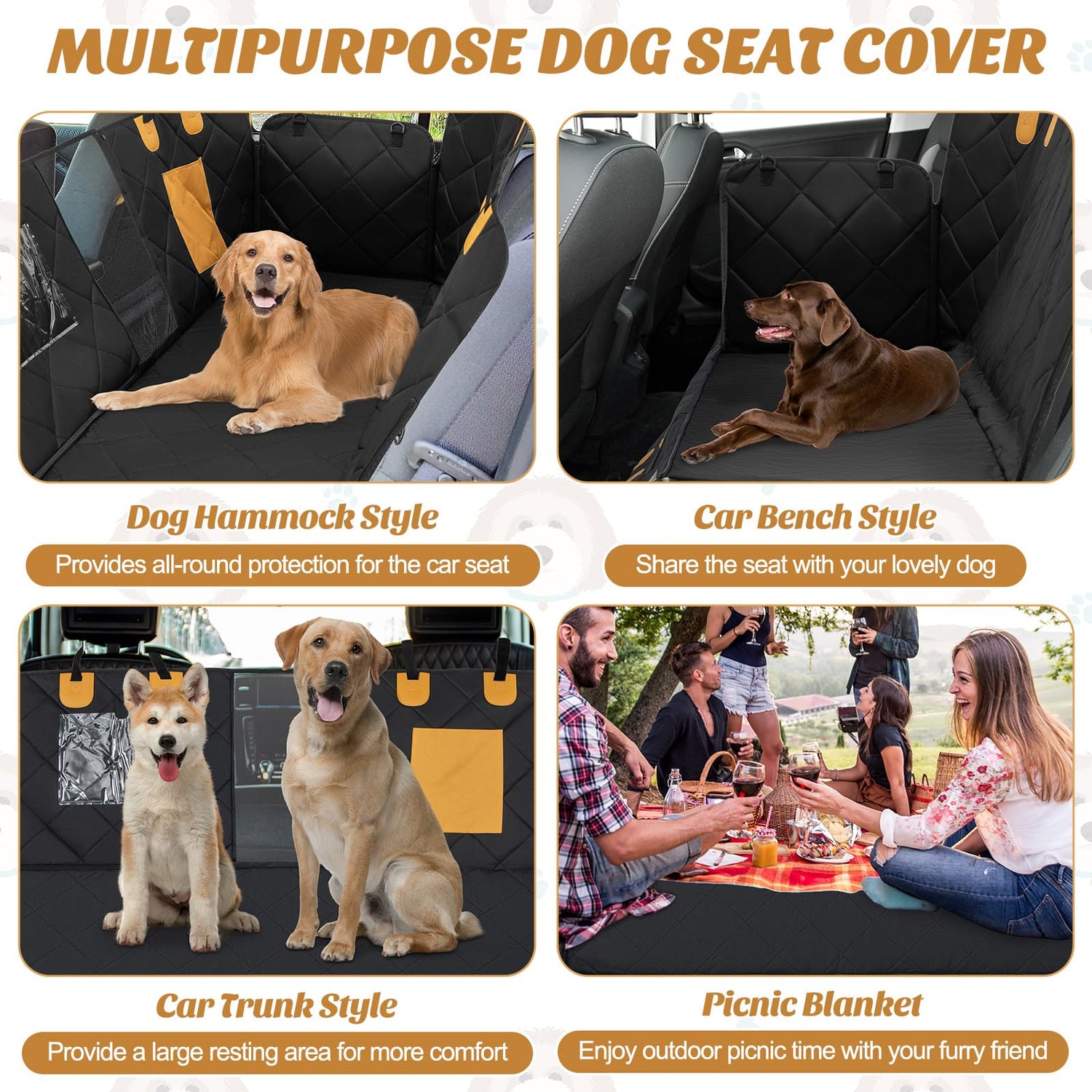 GYMAX Dog Car Seat Cover, Large Dog Car Hammock with Side Flaps, 3-Layer Cushion, Mesh Visual Window