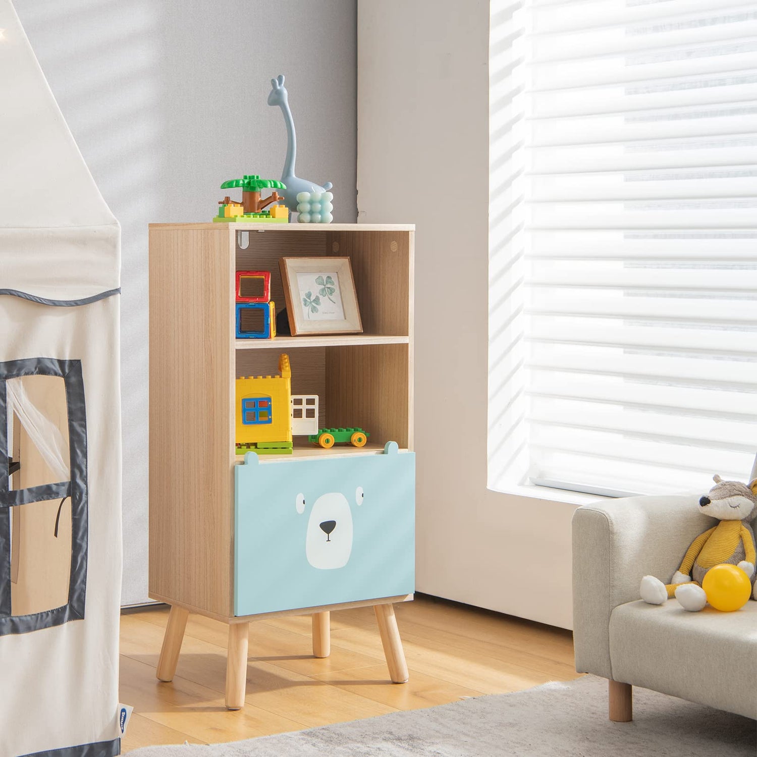 GYMAX Kids Storage Shelf Unit, Wooden Children Cabinet with 1 Drawers and 2 Cubes