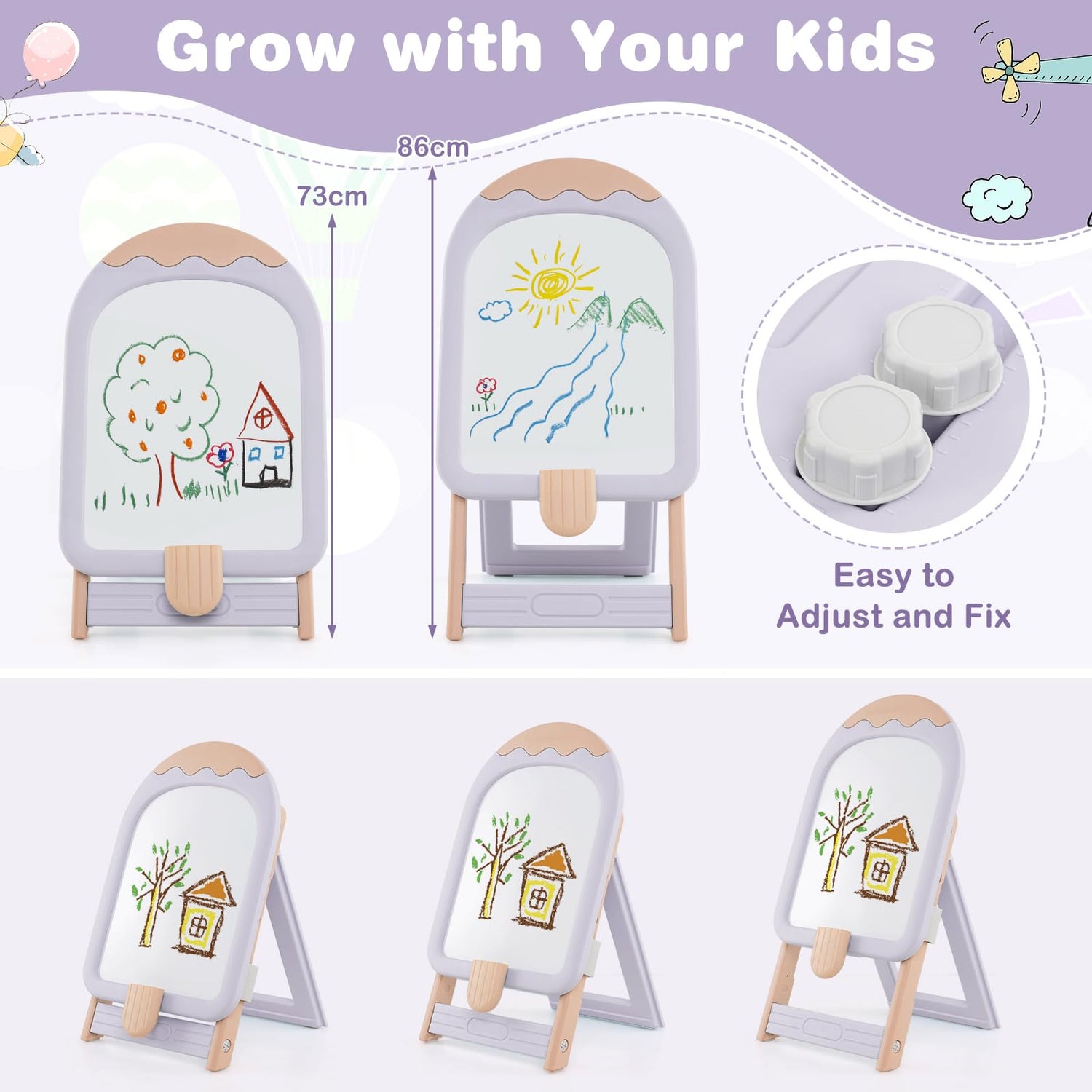 Height-adjustable and Foldable Standing Kids Art Easel with Chair