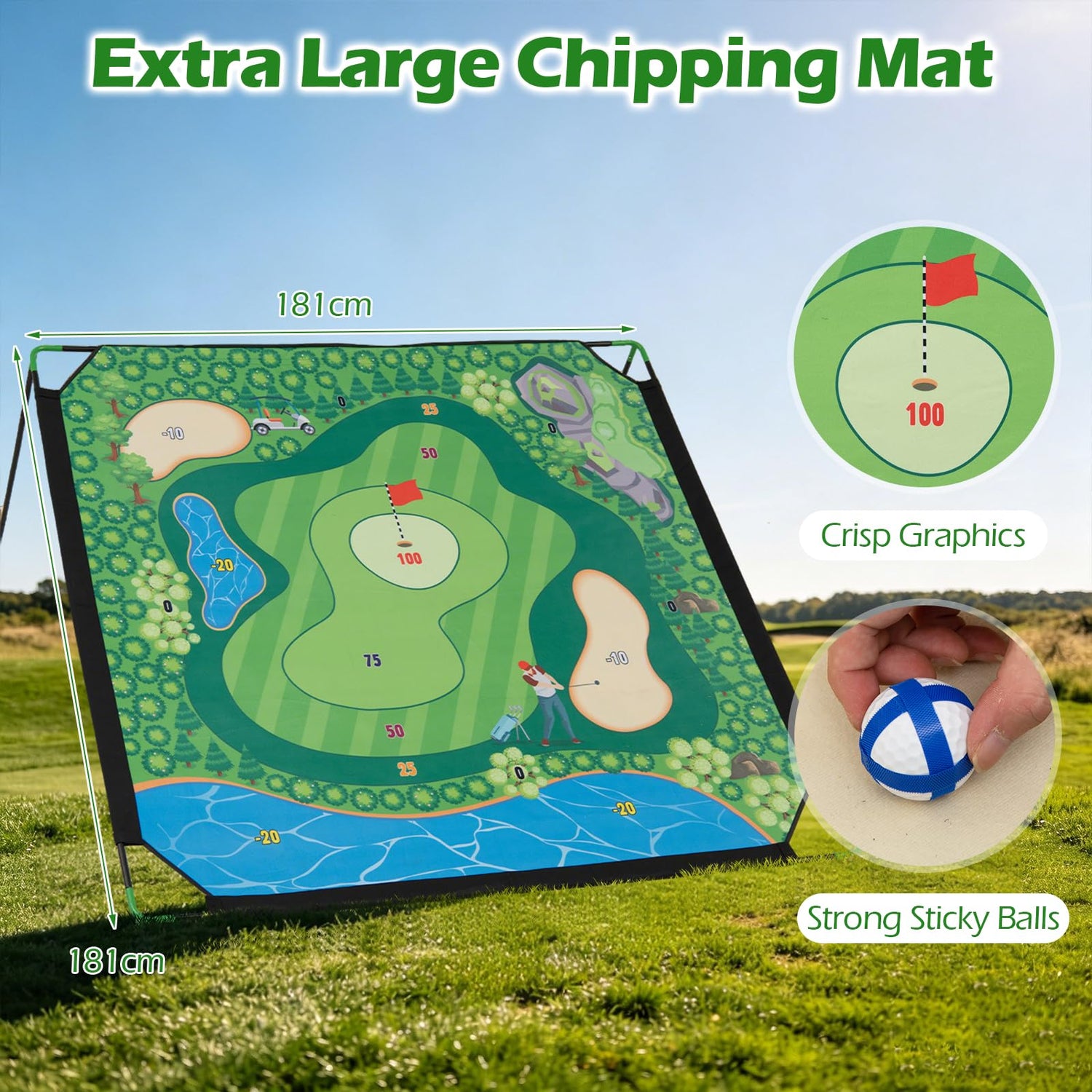 Indoor Outdoor Golf Game Gift, 71 x 71 Inch Chipping Mat