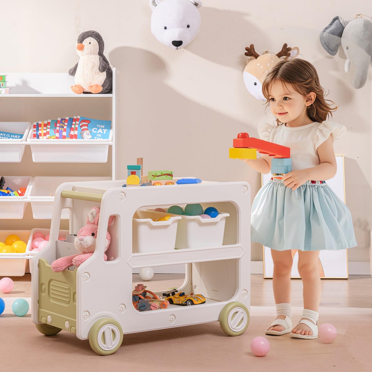 GYMAX Kids Toy Organizer on Wheels