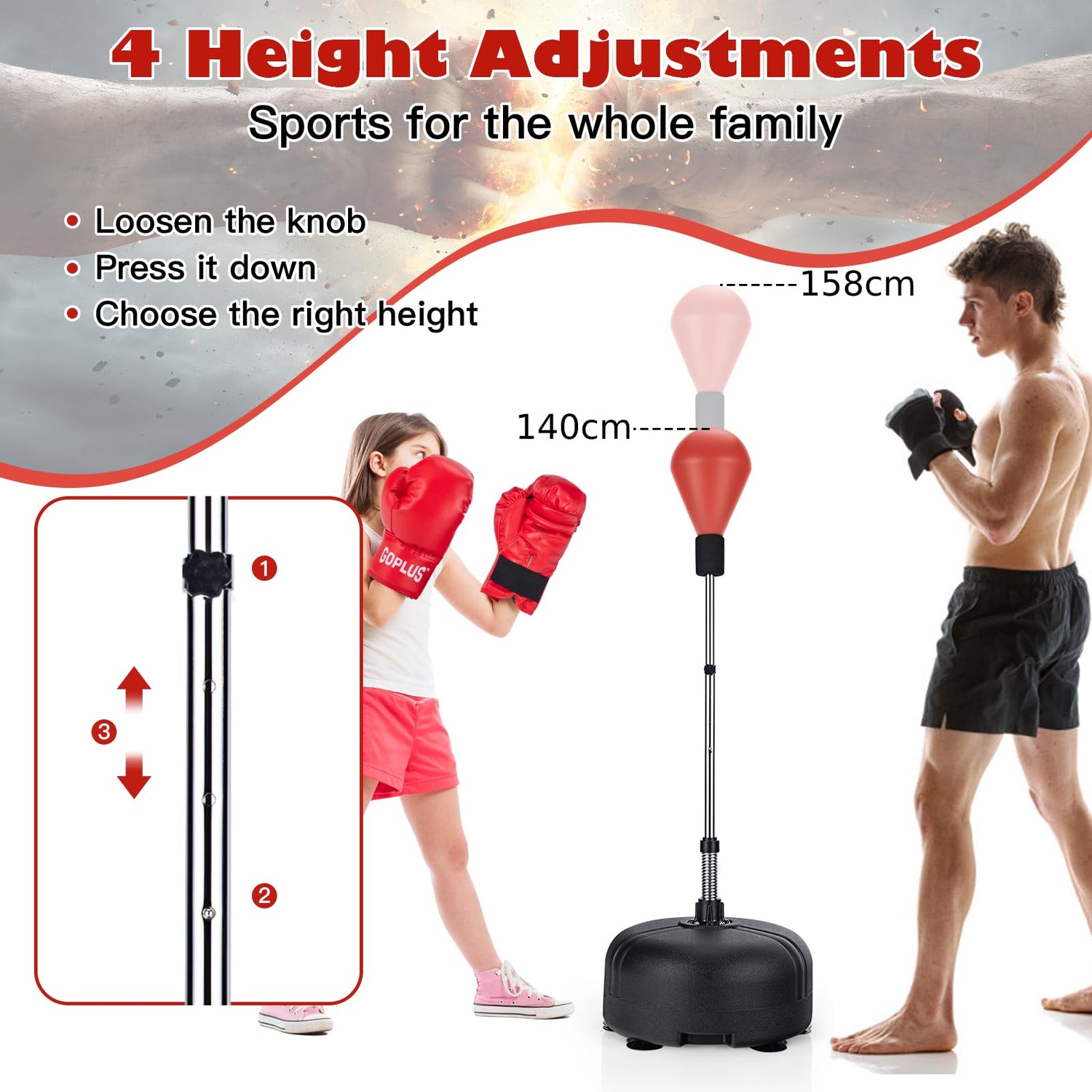 GYMAX Punching Ball with Adjustable Height Stand, Freestanding Boxing Ball with Boxing Gloves
