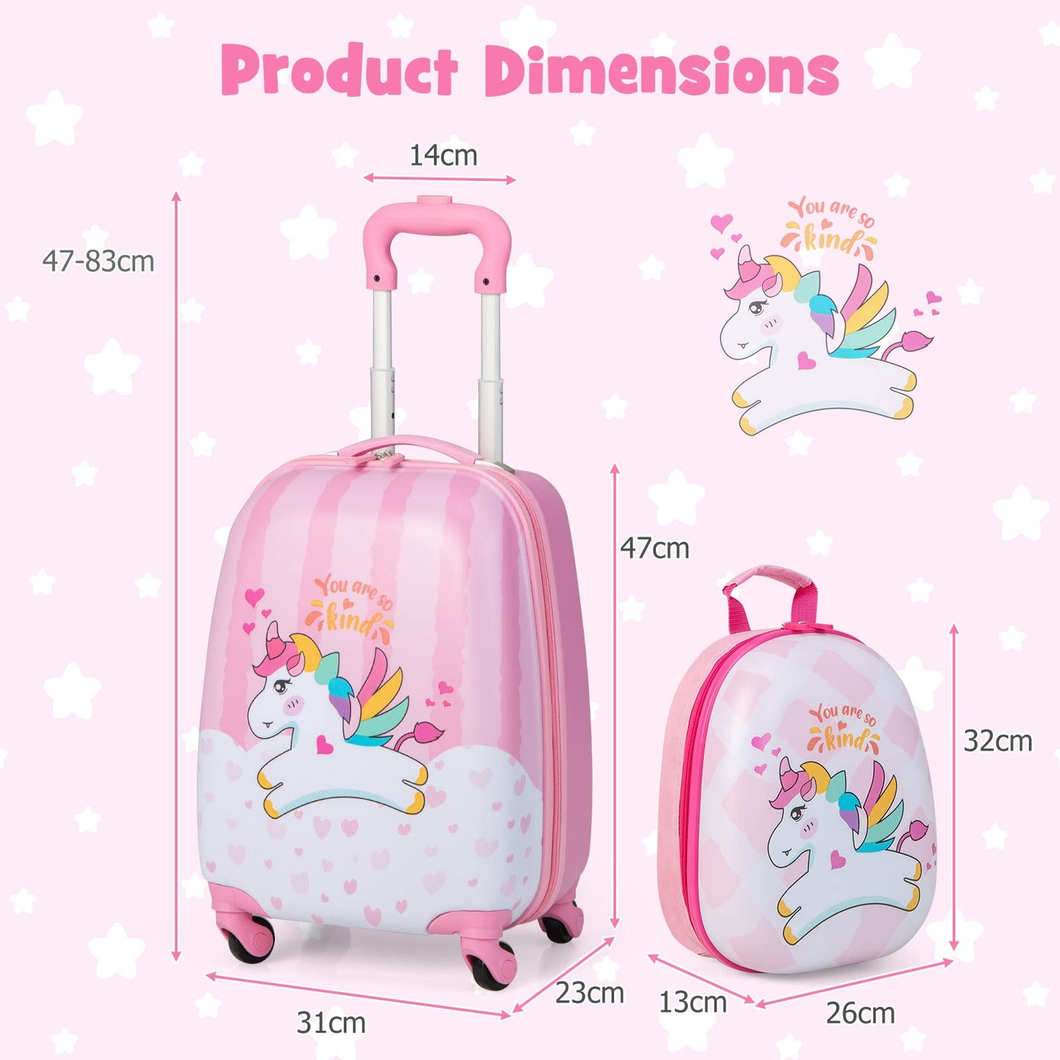 2 Piece Lightweight kids luggage bag Set with Wheels