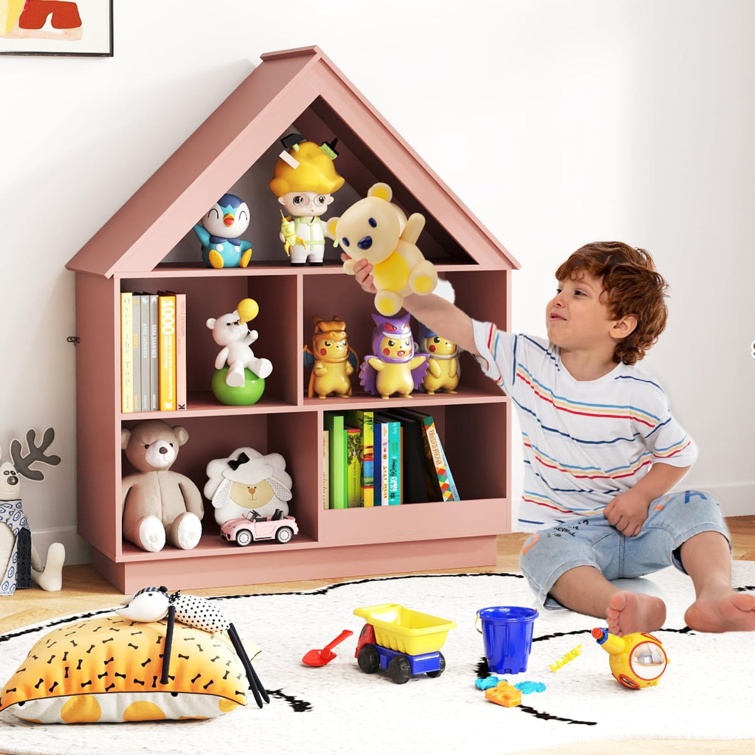 GYMAX Kids Bookcase, 3-Tier Children Bookshelf with Anti-toppling Devices