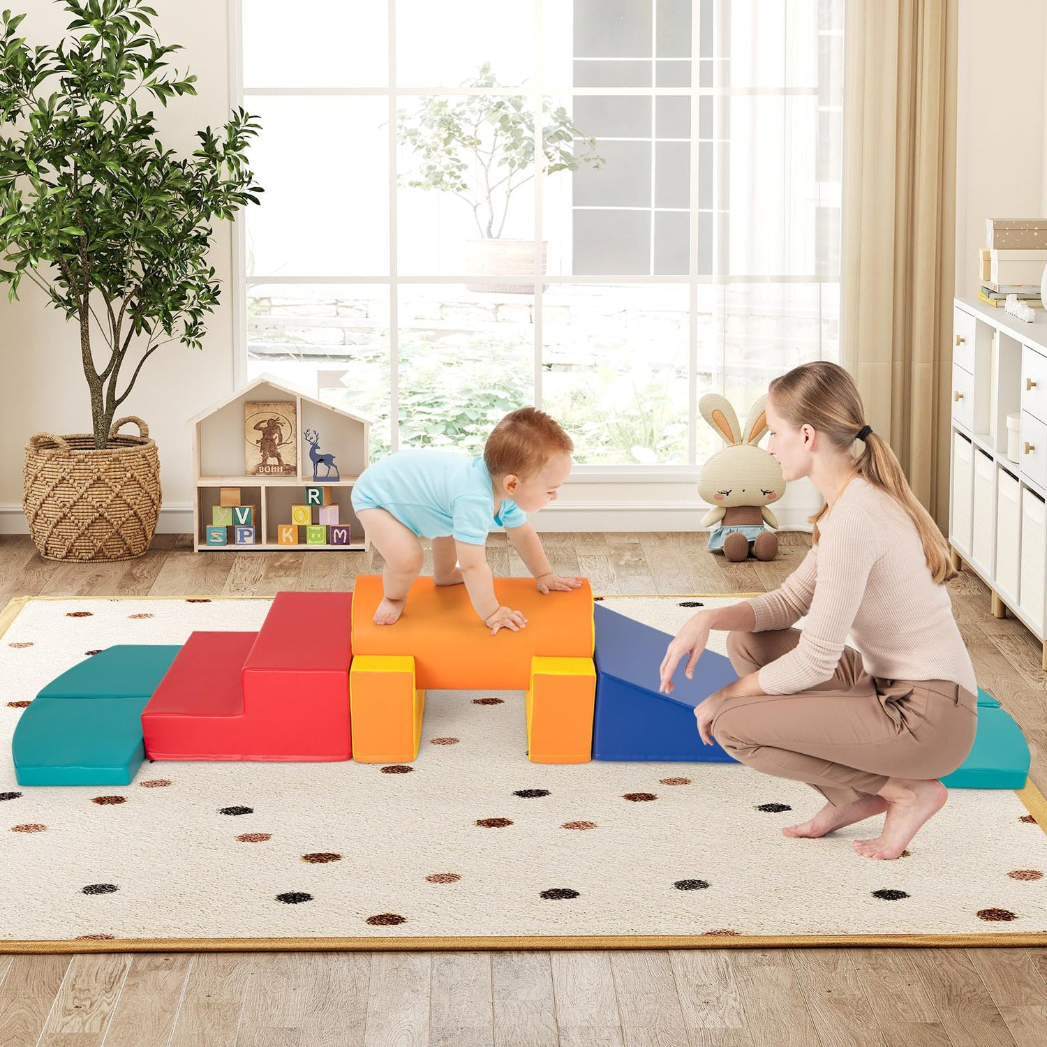 10 Pieces Foam Climbing Blocks Set with PU Leather Surface for 1-3 Years Old