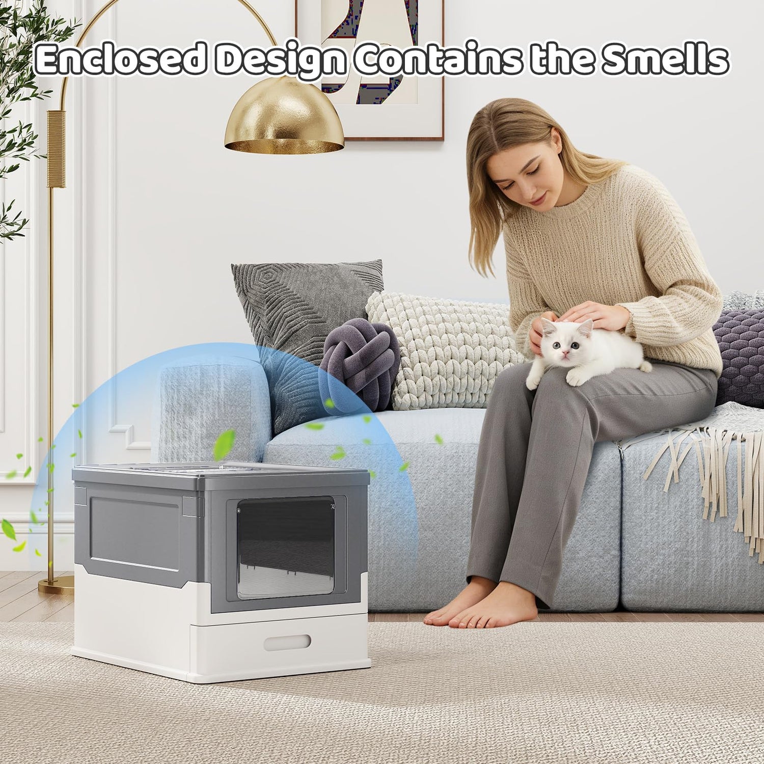 Cat Litter Box, Foldable Hooded Litter Tray with Lid