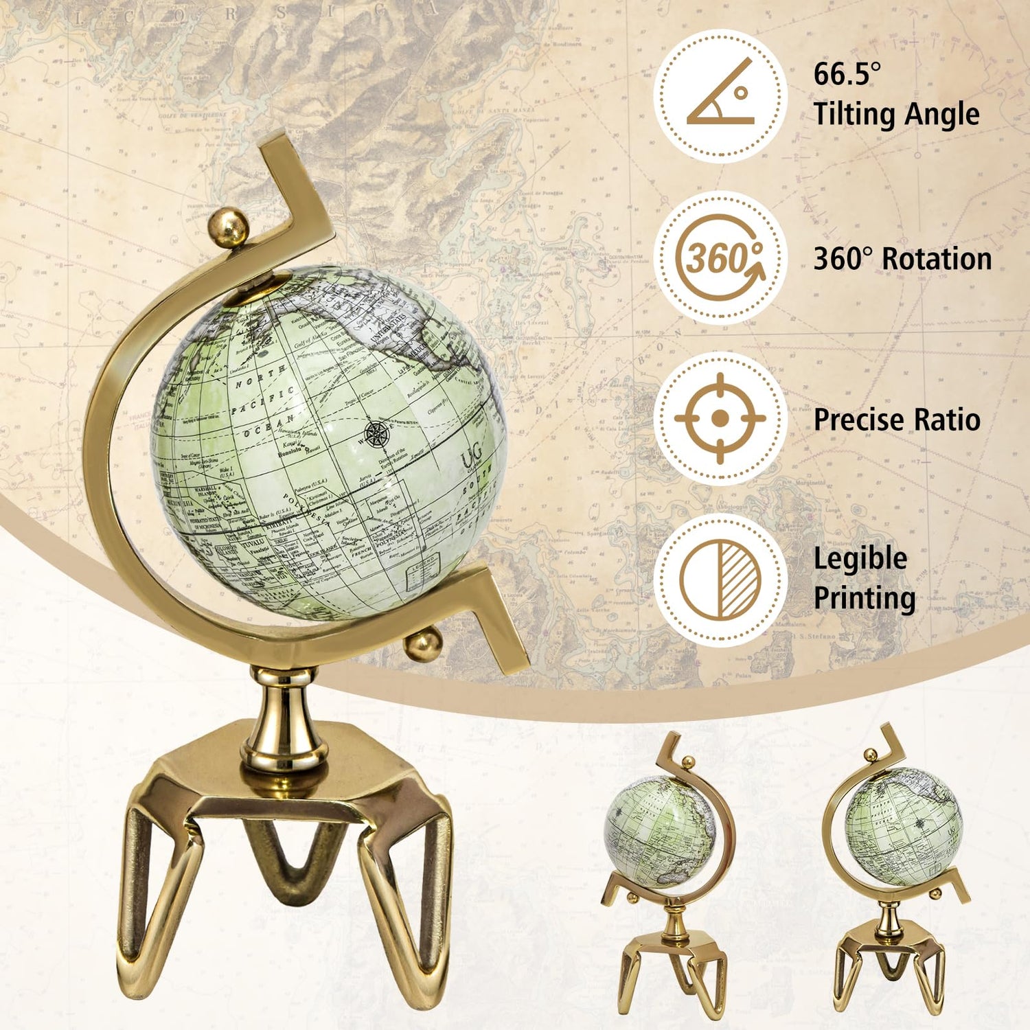 GYMAX Educational World Globe, 13cm/21cm/26cm Interactive Desktop Earth Globe with Triangle Metal Stand
