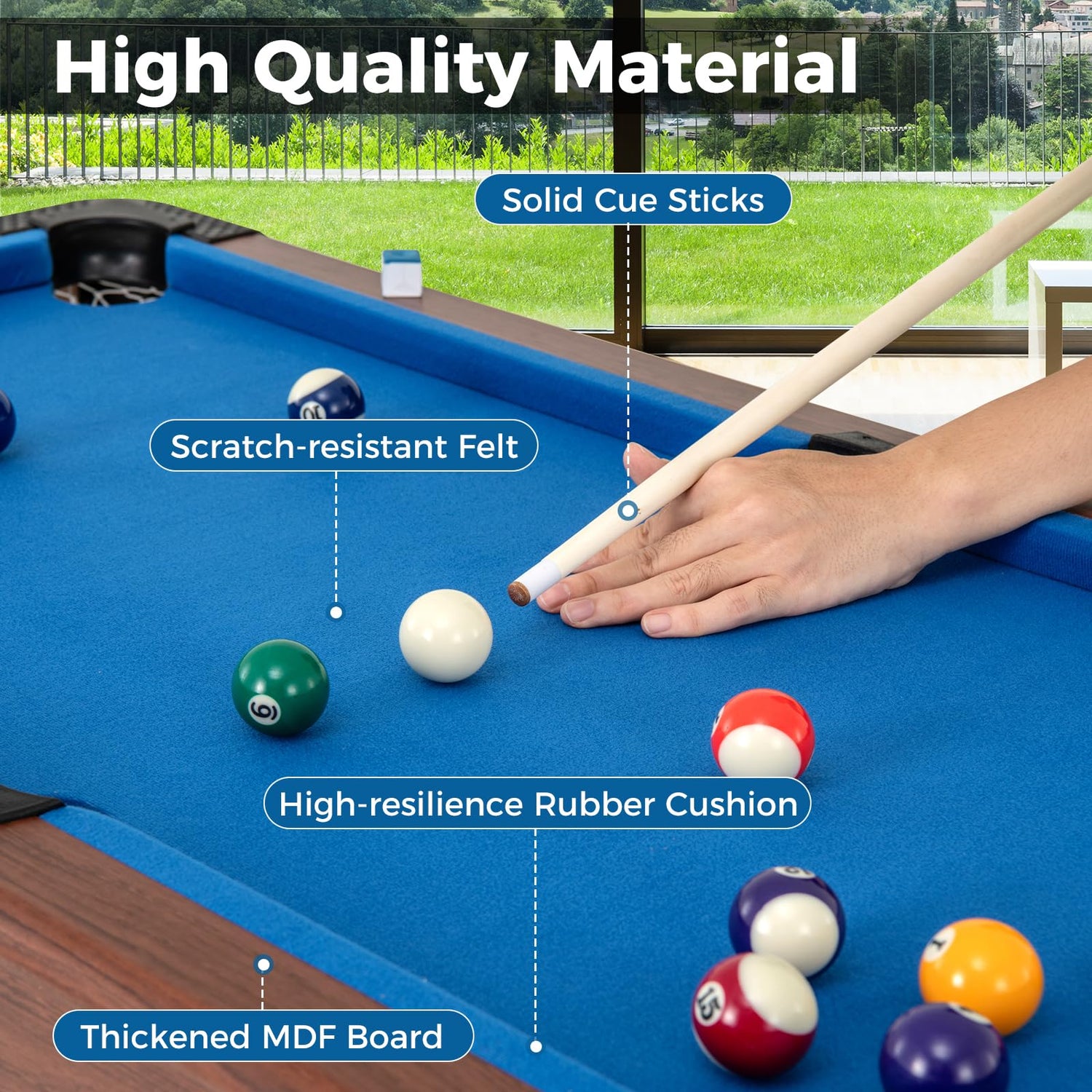 GYMAX Pool Table, 48 Inch Wooden Billiard Tables with 16 Balls, 2 Cue Sticks, 2 Chalks and Brush