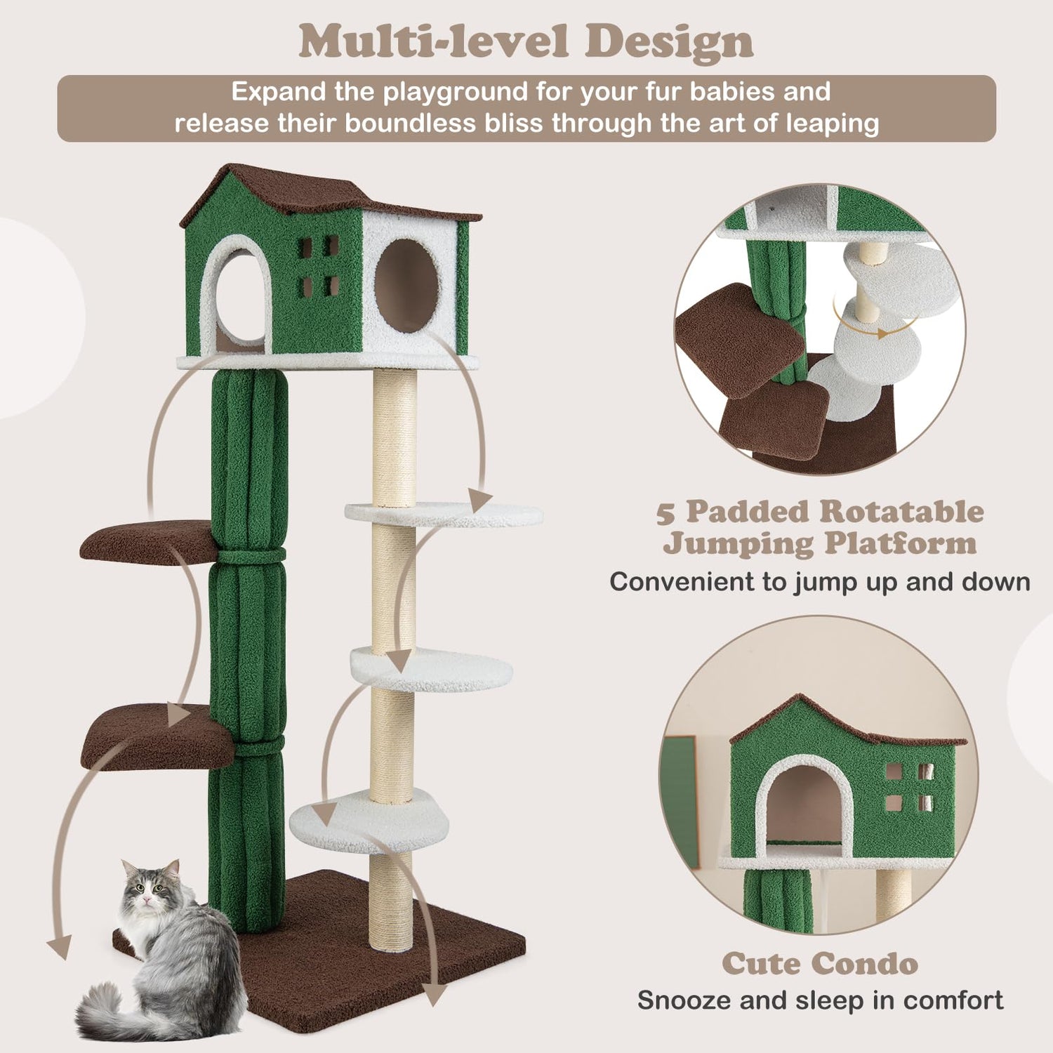 GYMAX 7-Tier Cat Tree, Multifunctional Tall Cat Tower with 360 °Rotating Platforms