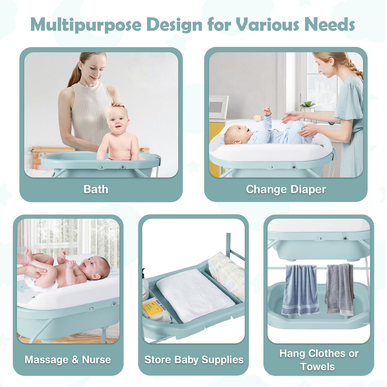 GYMAX Folding Baby Changing Table with Bathtub