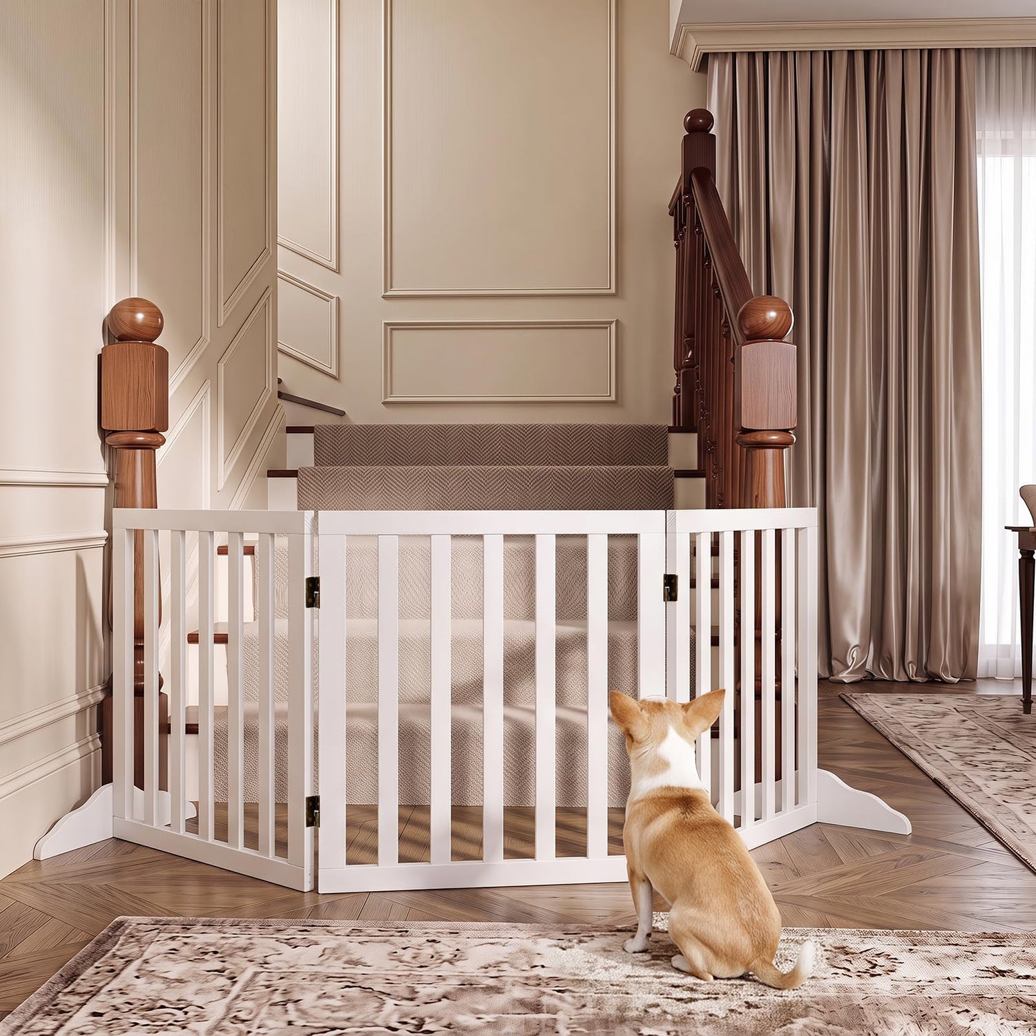 Folding Pet Fence with 360° Rotating Hinges & Wide Slats