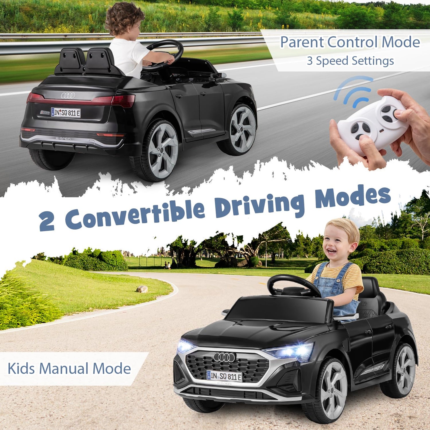 GYMAX Kids Ride on Car, 12V Battery Powered Licensed Audi Car with Remote Control