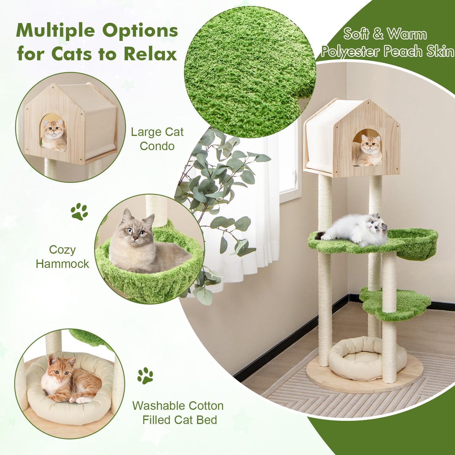 GYMAX Modern Cat Tree, Wooden Cat Tower with Scratching Posts and Platforms