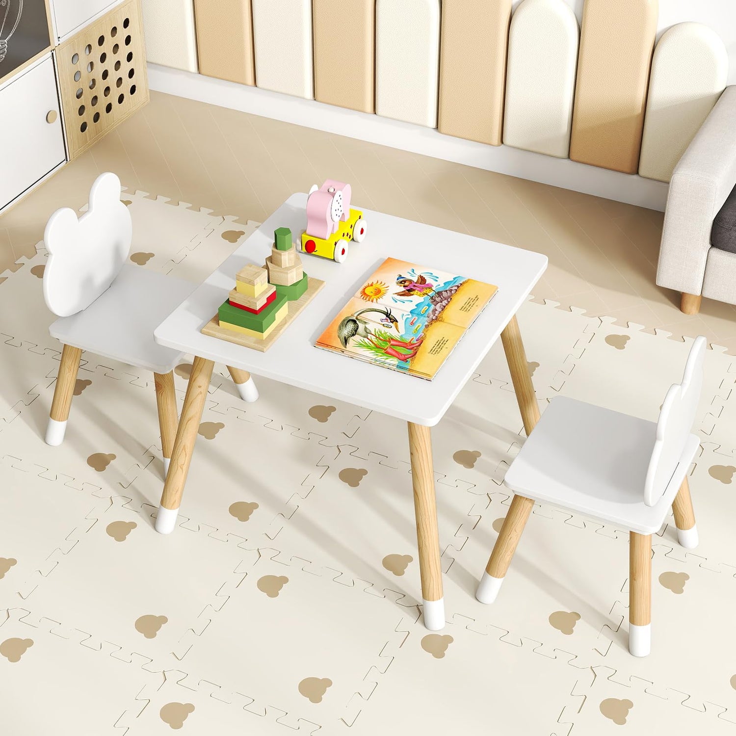 Children Activity Table with 2 Chairs and Pine Wood Legs