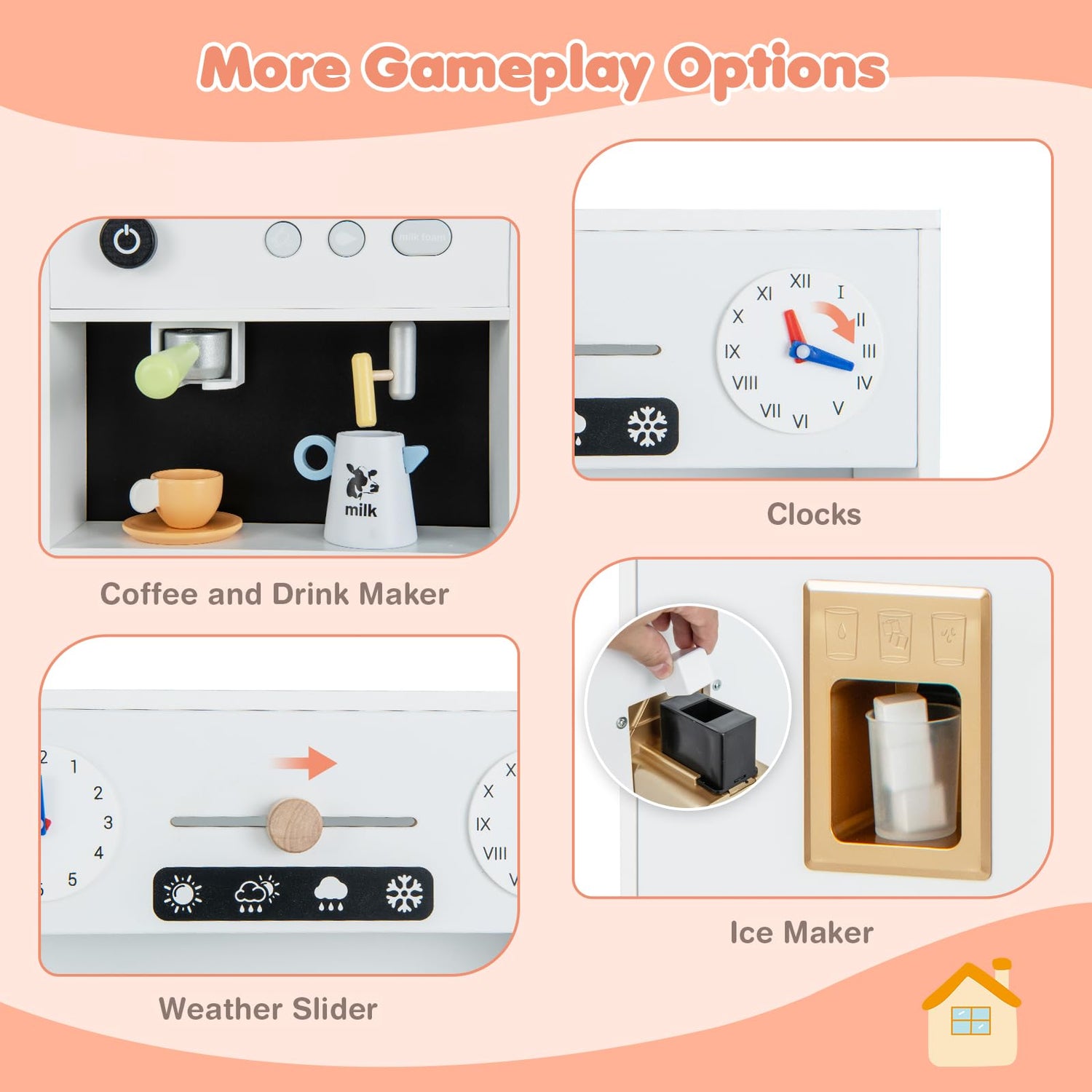 GYMAX Kids Play Kitchen, Wooden Toy Kitchen with Stoves