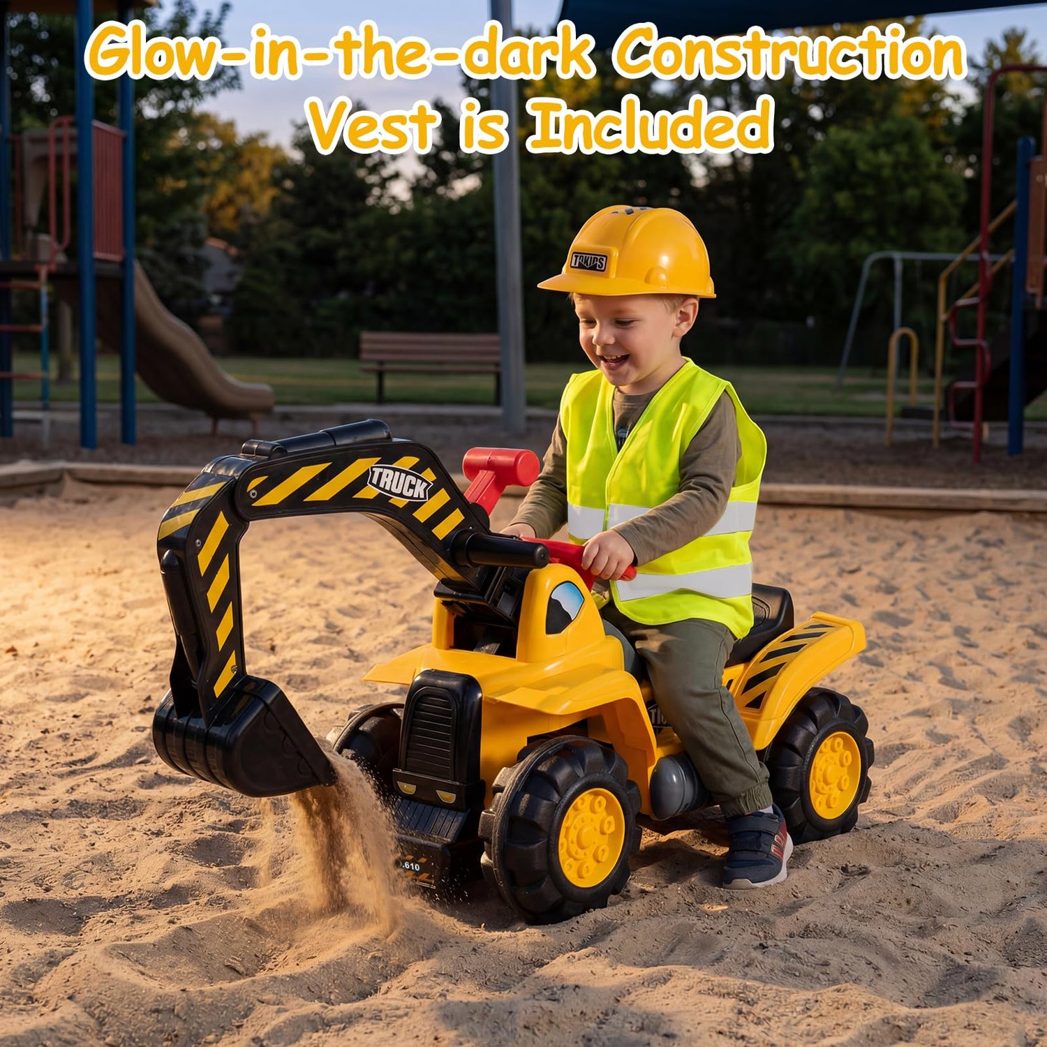 Sit & Scoot Toy Construction Vehicle with Engine Sound