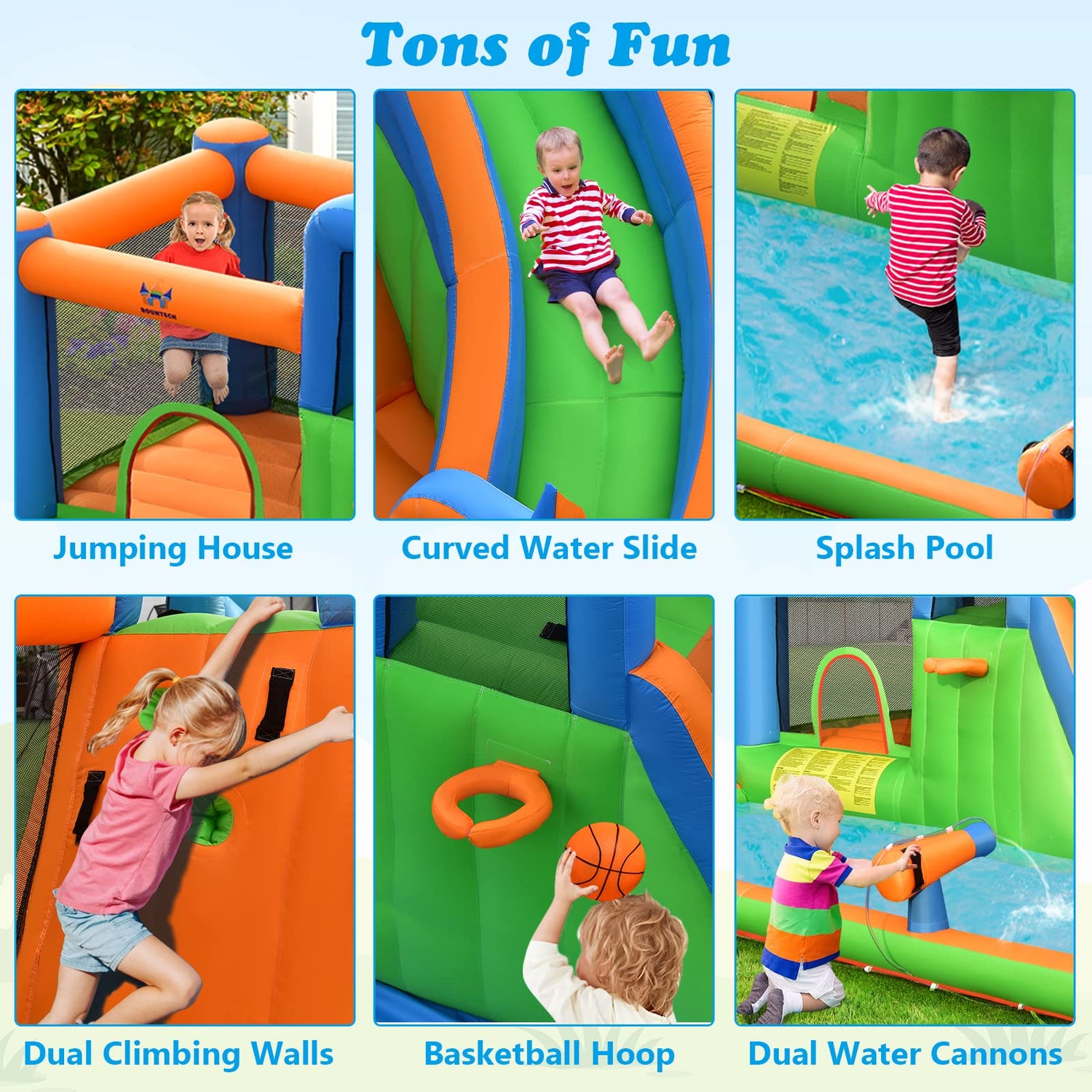 GYMAX 6 in 1 Kids Bouncy Castle with Slide